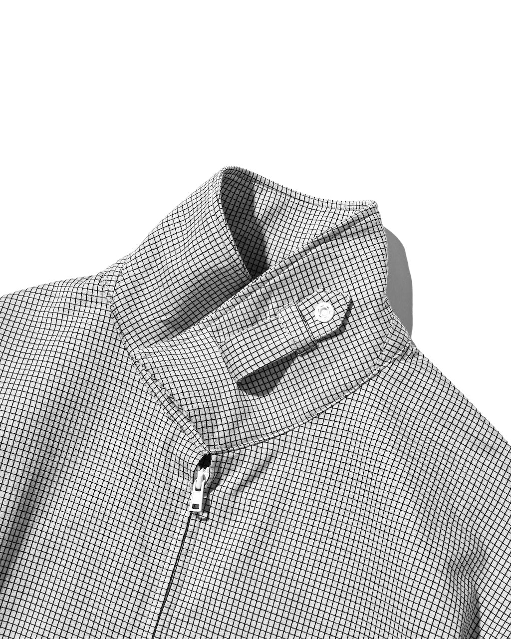【10.24 SAT 20:00- IN STOCK】 MINI GRID CHECK 36G KNIT EVERYDAY ZIP UP L/S SHIRT (WHITE×BLACK)