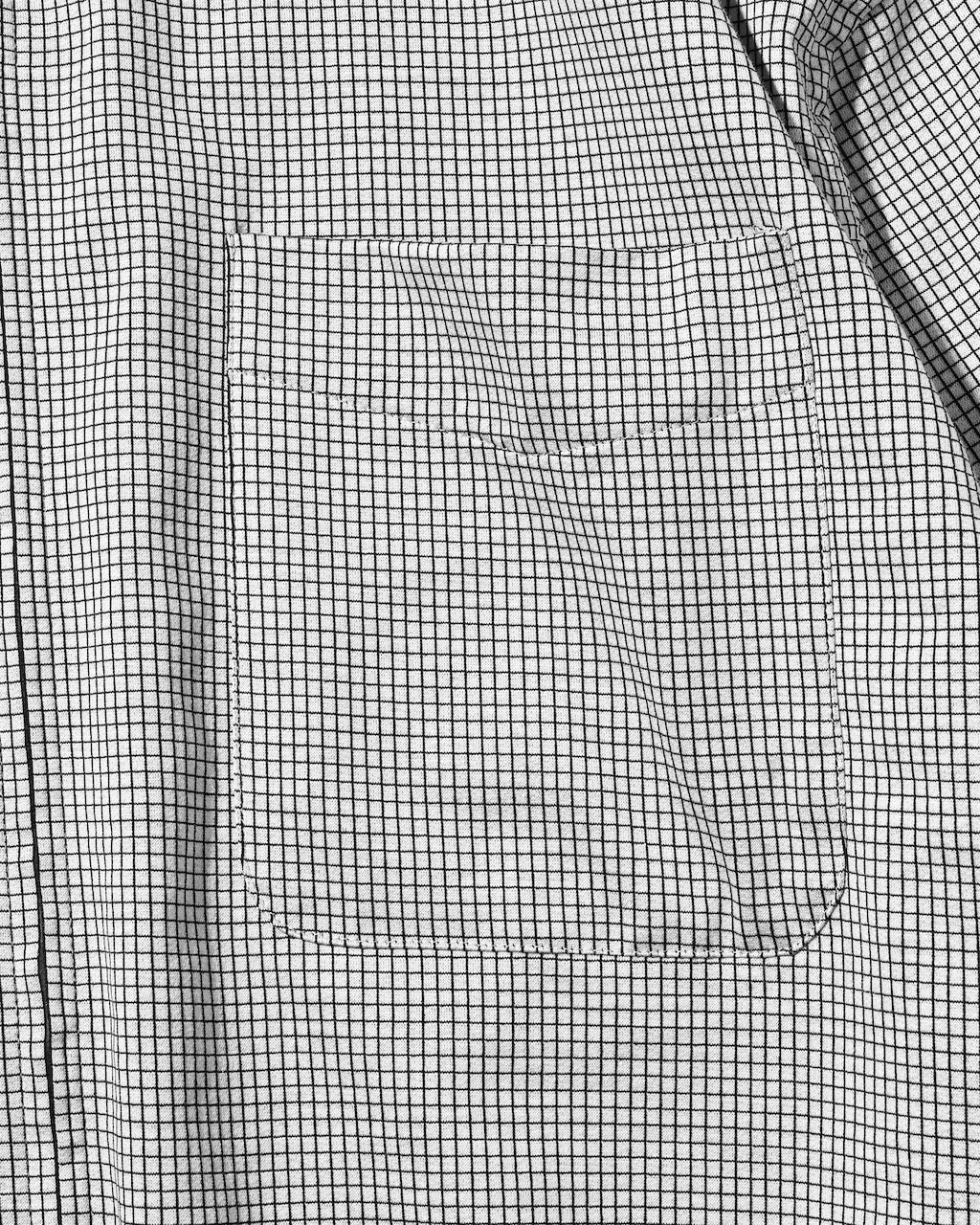 【10.24 SAT 20:00- IN STOCK】 MINI GRID CHECK 36G KNIT EVERYDAY ZIP UP L/S SHIRT (WHITE×BLACK)