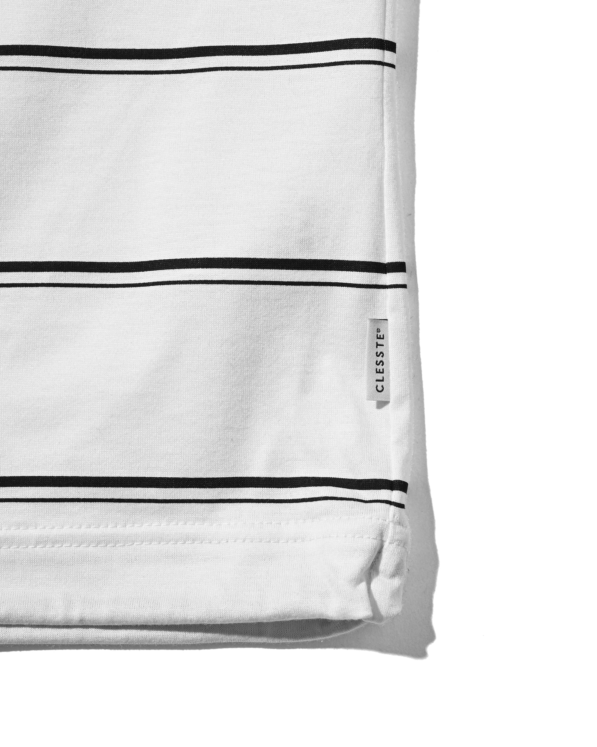 THICK THIN STRIPE S/S T-SHIRT WITH DRAWSTRINGS (WHITE)