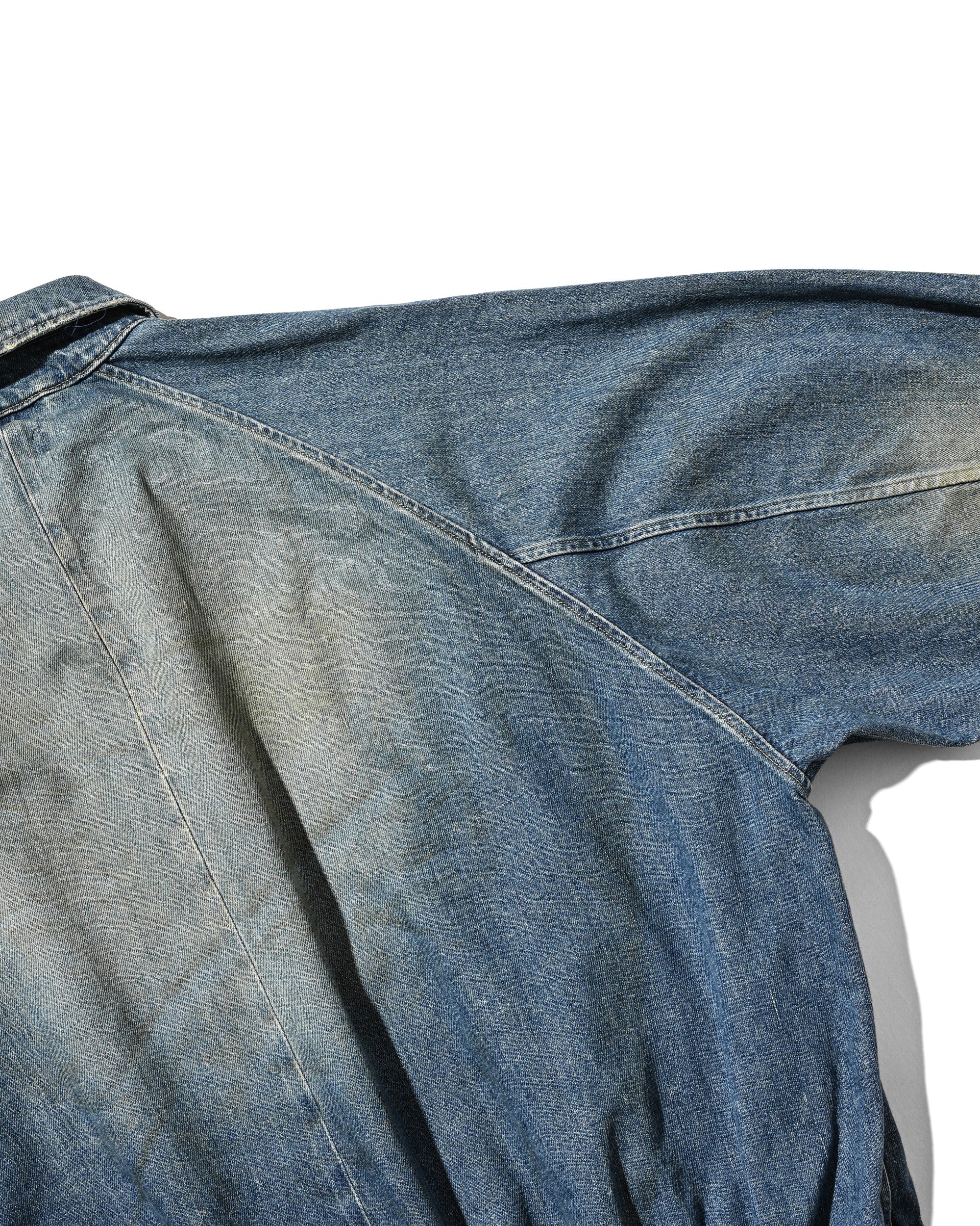 【9.2 WED 20:00- IN STOCK】VINTAGE DYED SELVEDGE DENIM CITY UTILITY JACKET (LIGHT INDIGO)