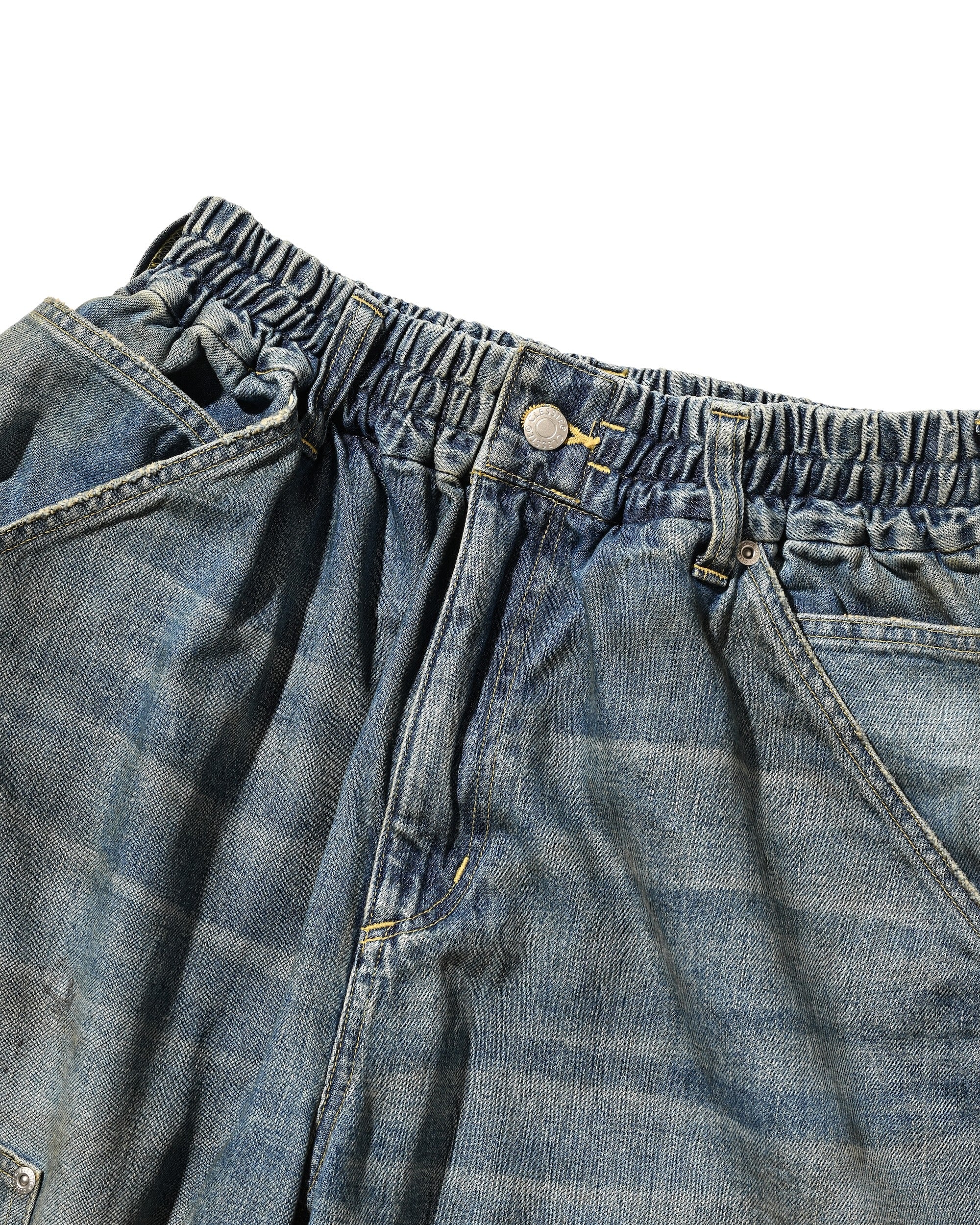 VINTAGE DYED SELVEDGE DENIM DOUBLE KNEE CURVED WORKER PANTS (VINTAGE LIGHT INDIGO)