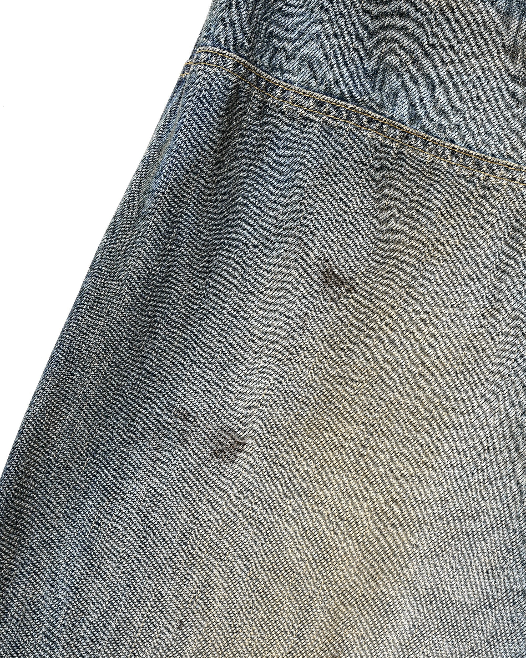 VINTAGE DYED SELVEDGE DENIM DOUBLE KNEE CURVED WORKER PANTS (VINTAGE LIGHT INDIGO)