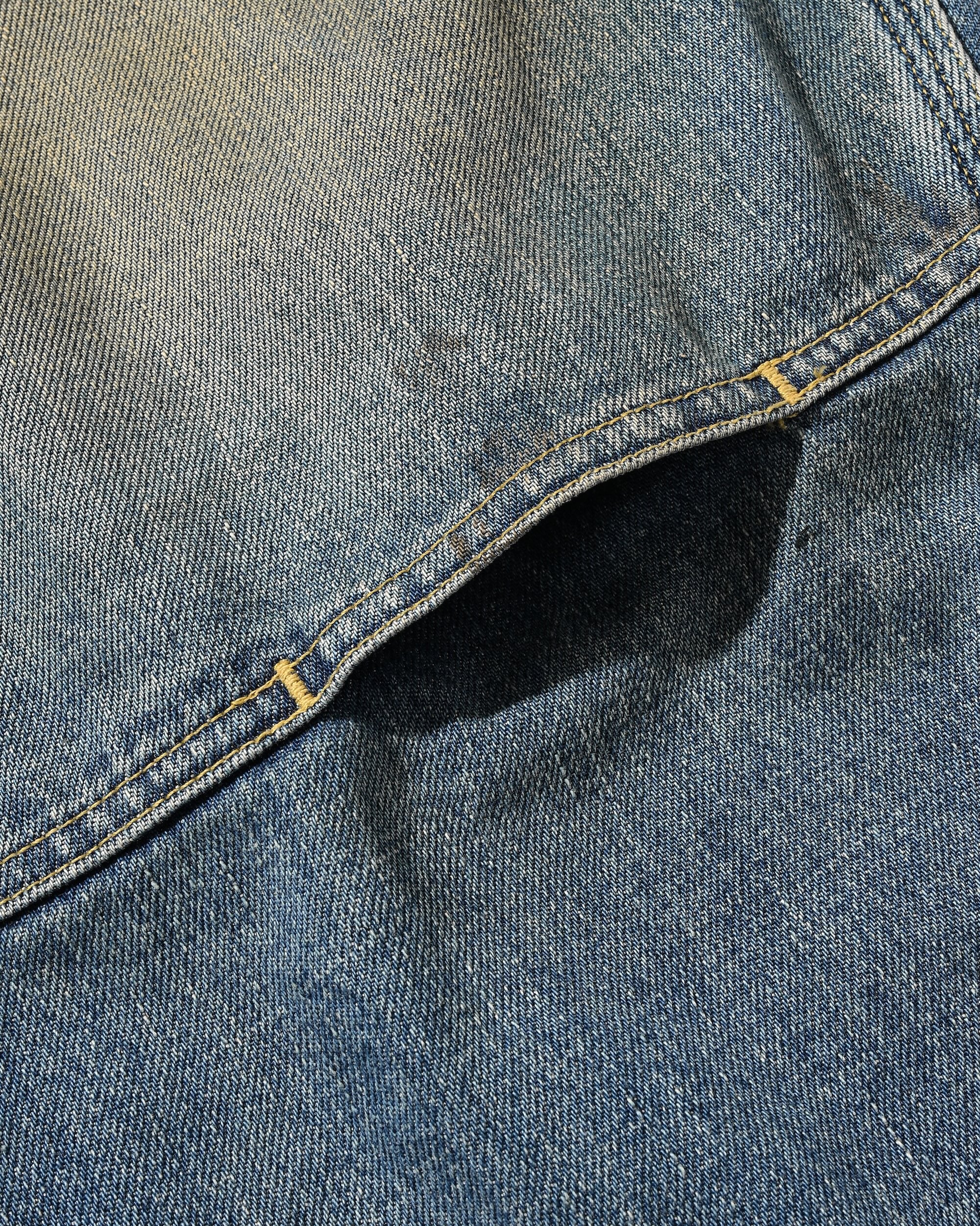 VINTAGE DYED SELVEDGE DENIM DOUBLE KNEE CURVED WORKER PANTS (VINTAGE LIGHT INDIGO)