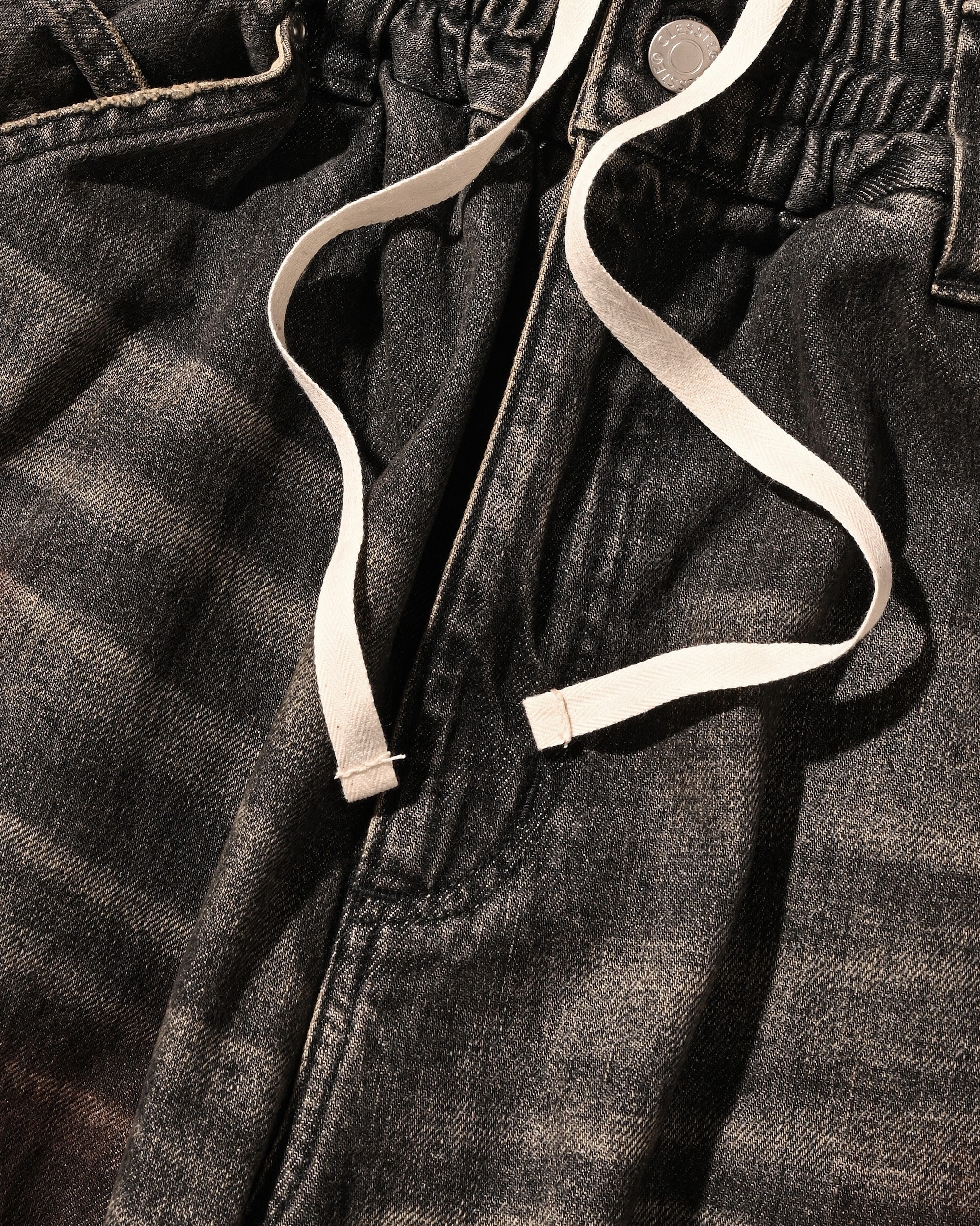 VINTAGE DYED SELVEDGE DENIM DOUBLE KNEE CURVED WORKER PANTS (VINTAGE BLACK)