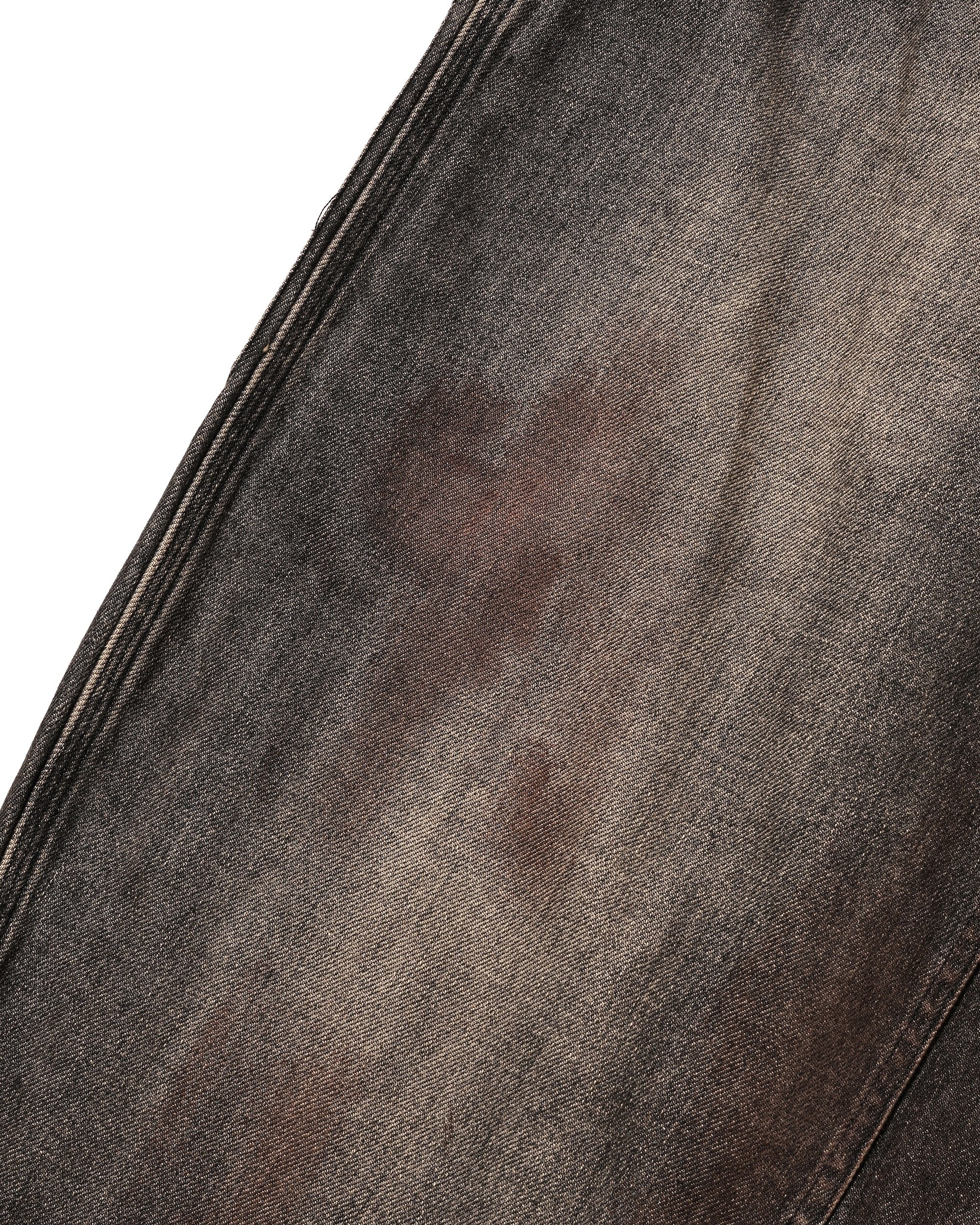 VINTAGE DYED SELVEDGE DENIM DOUBLE KNEE CURVED WORKER PANTS (VINTAGE BLACK)