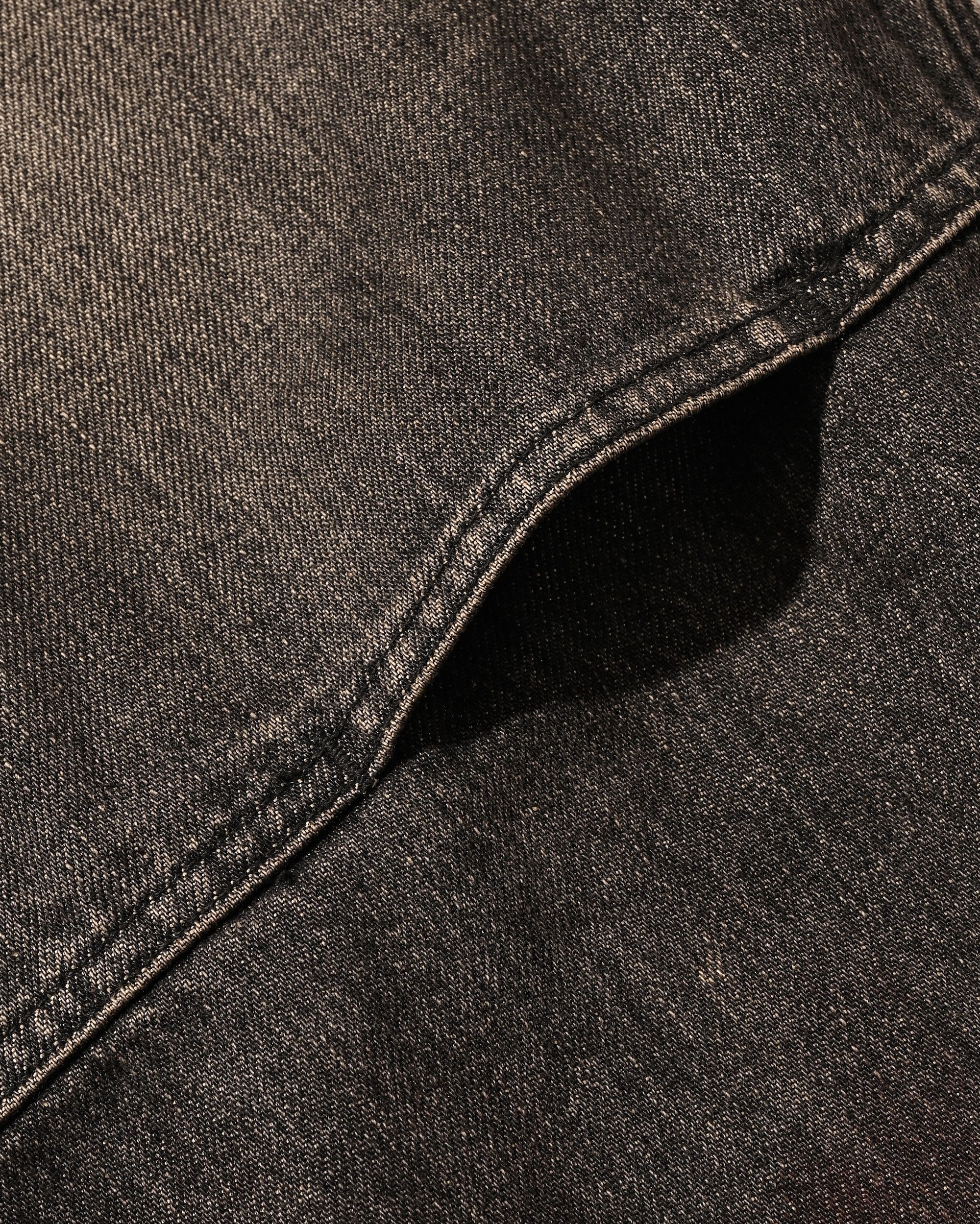 VINTAGE DYED SELVEDGE DENIM DOUBLE KNEE CURVED WORKER PANTS (VINTAGE BLACK)