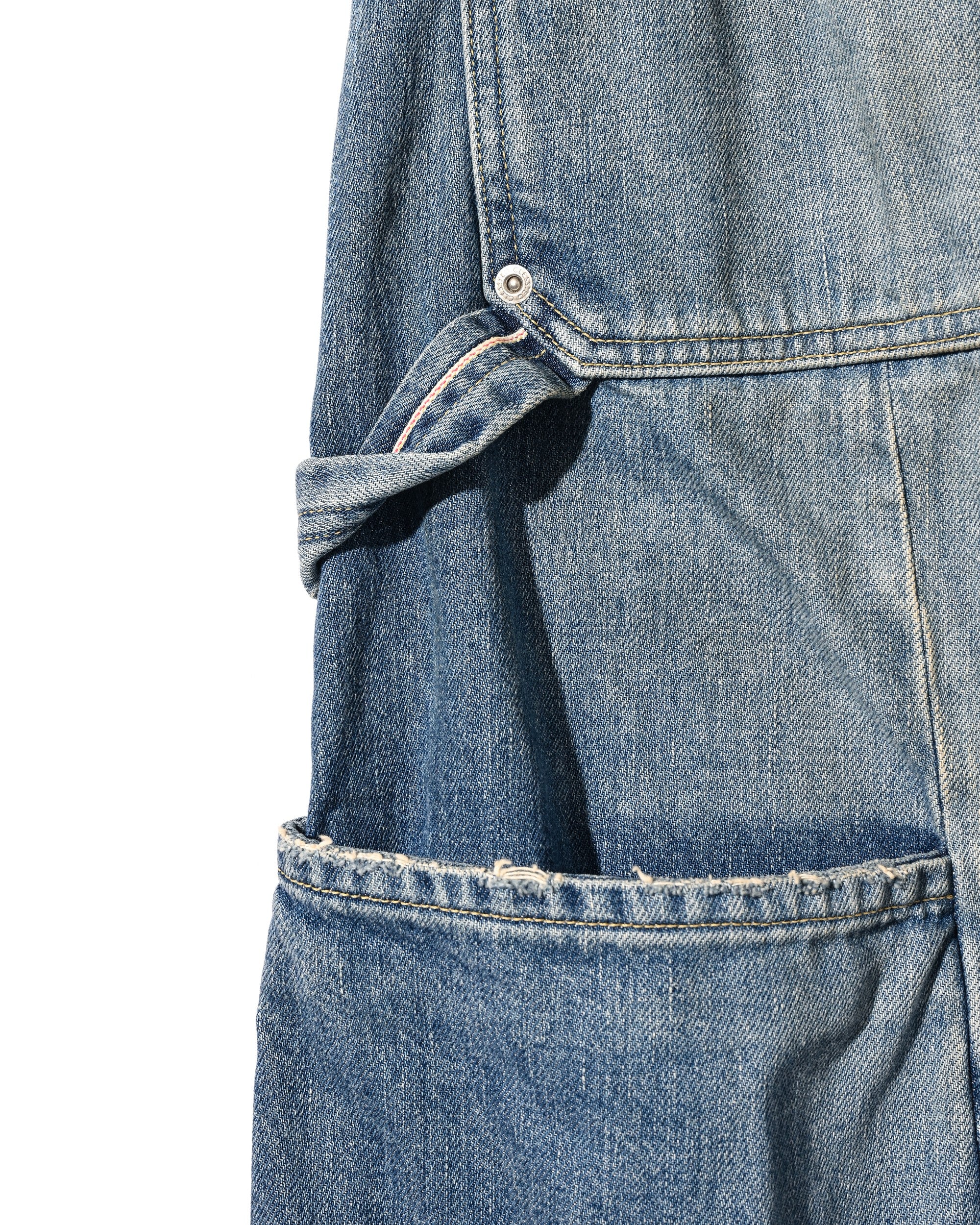 VINTAGE DYED SELVEDGE DENIM CITY MASSIVE UTILITY PANTS (VINTAGE LIGHT INDIGO)