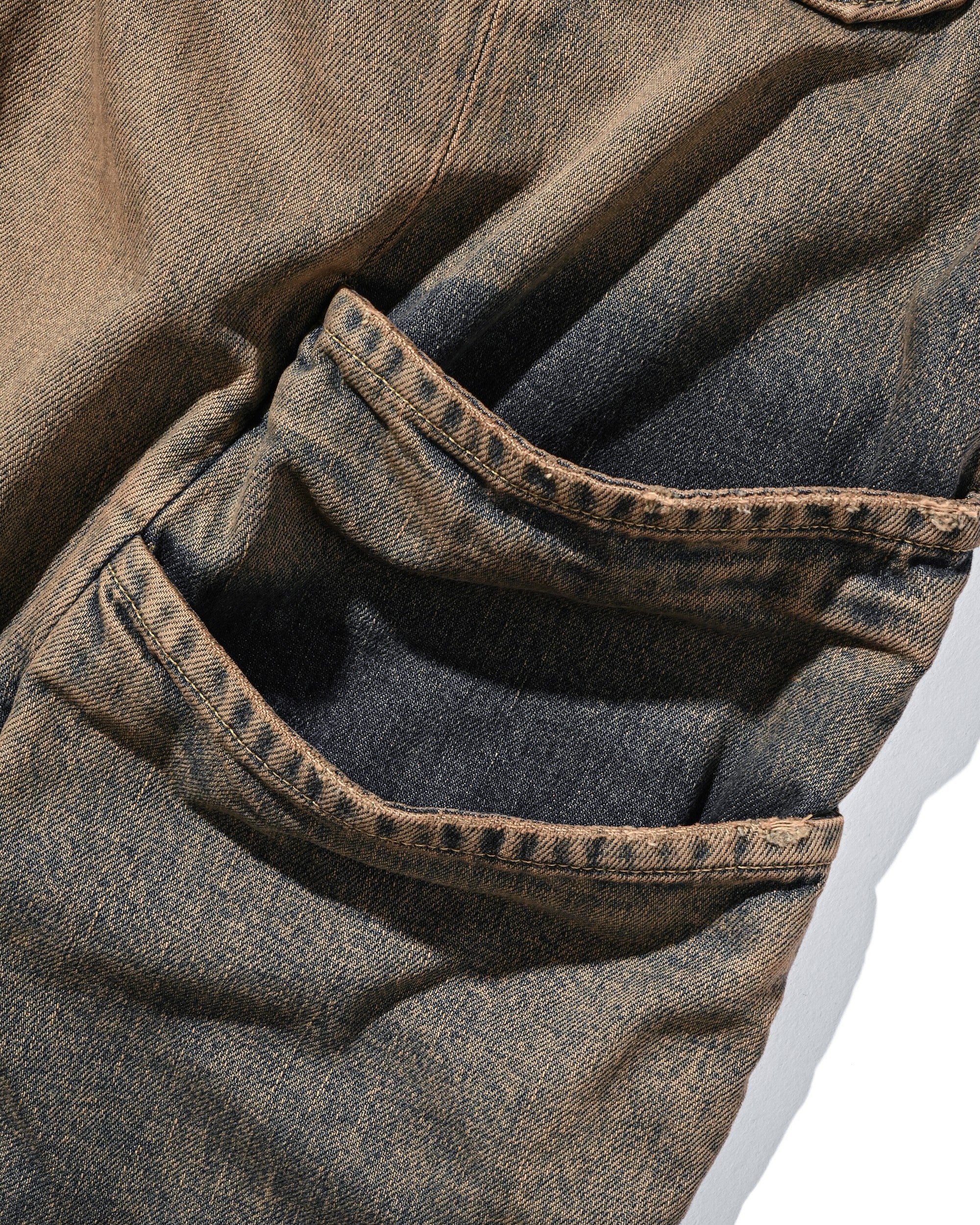 VINTAGE DYED SELVEDGE DENIM CITY MASSIVE UTILITY PANTS (VINTAGE BEIGE)