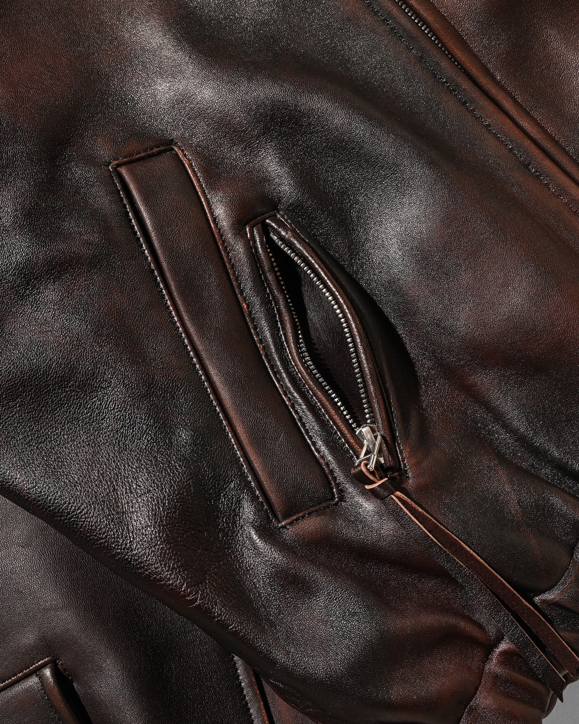 SHEEP LEATHER UTILITY JACKET (BROWN)