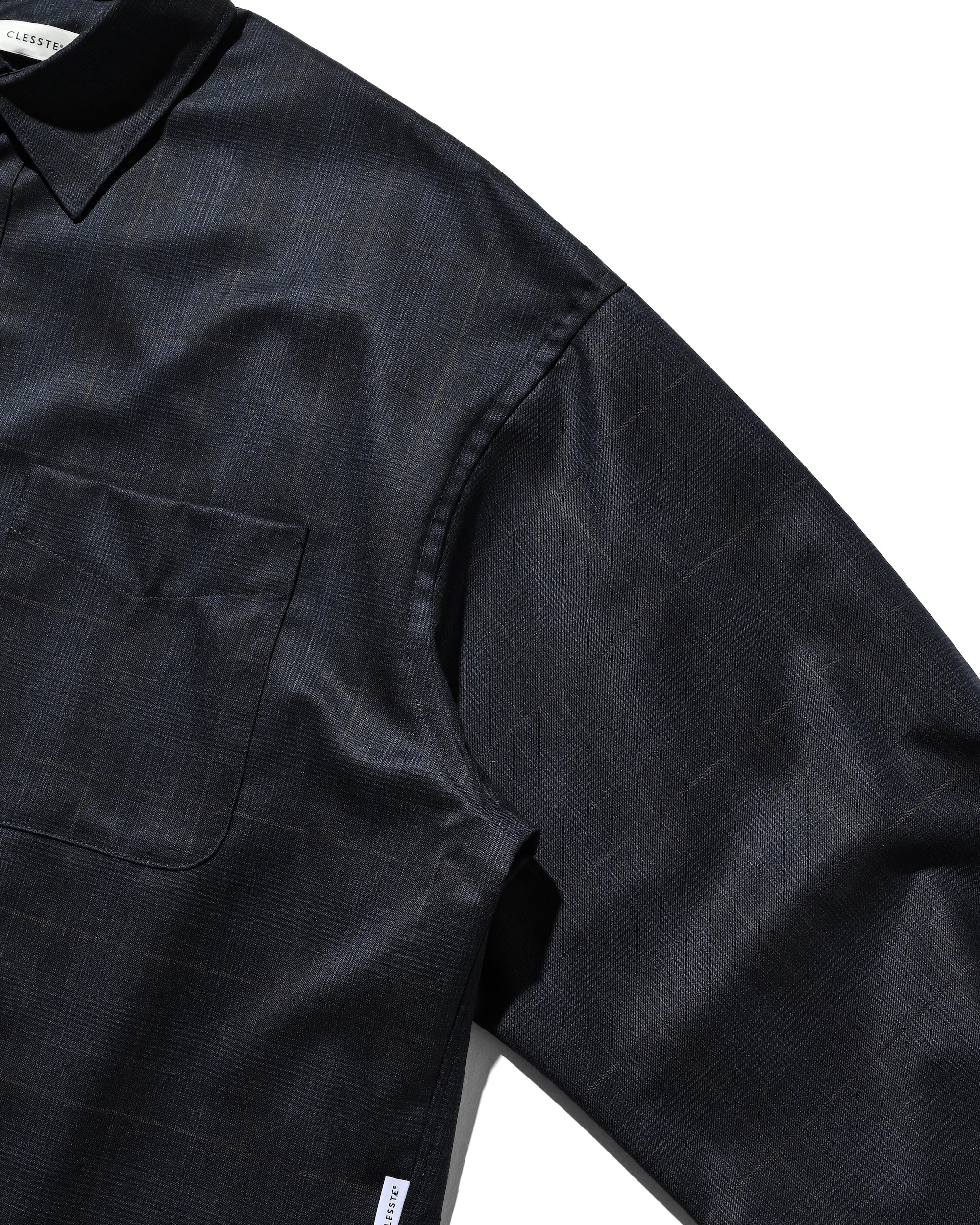 LIGHT WOOL CROPPED LENGTH EVERYDAY L/S SHIRT (GLEN CHECK(NAVY))