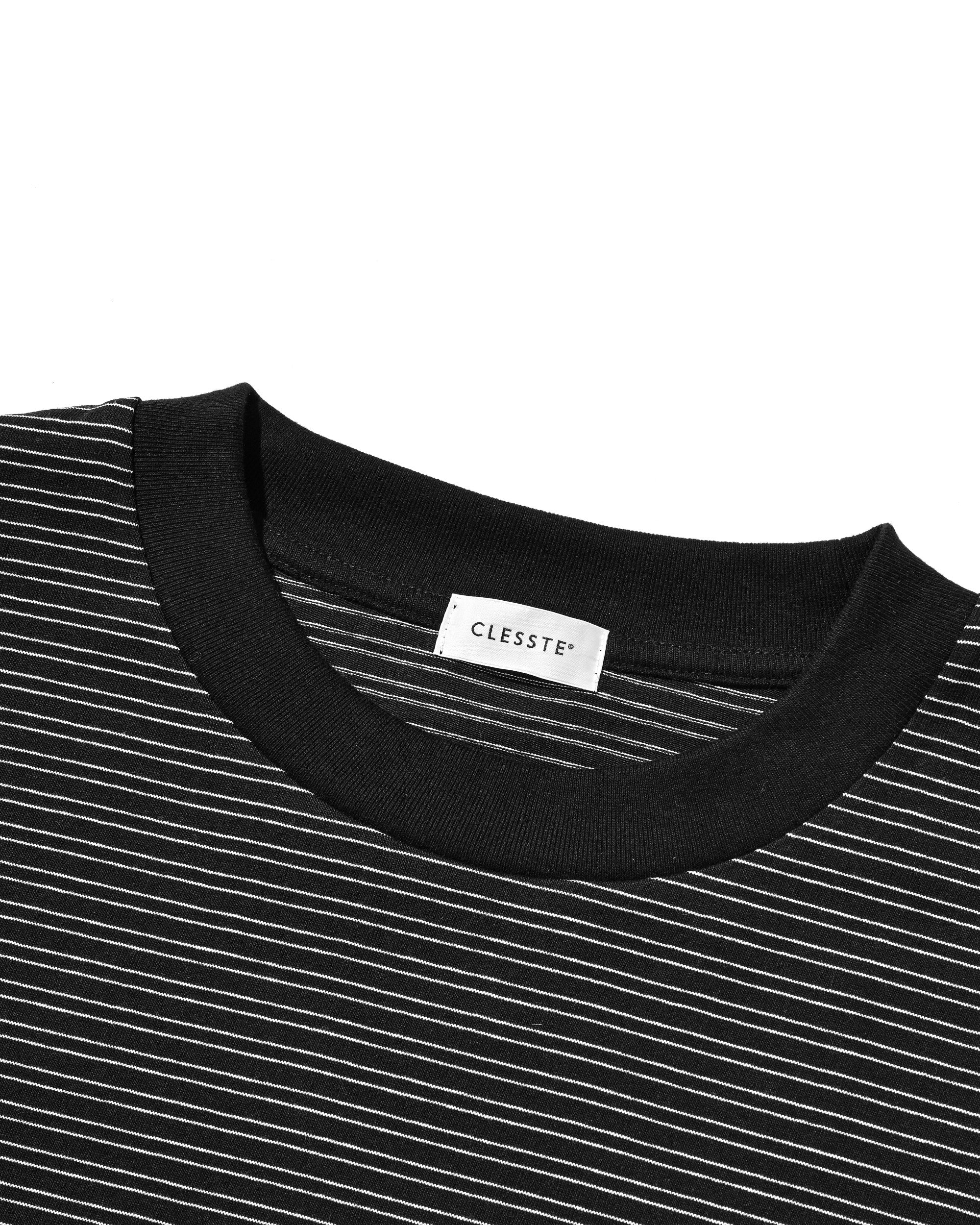MICRO STRIPE S/S T-SHIRT WITH DRAWSTRINGS (BLACK)
