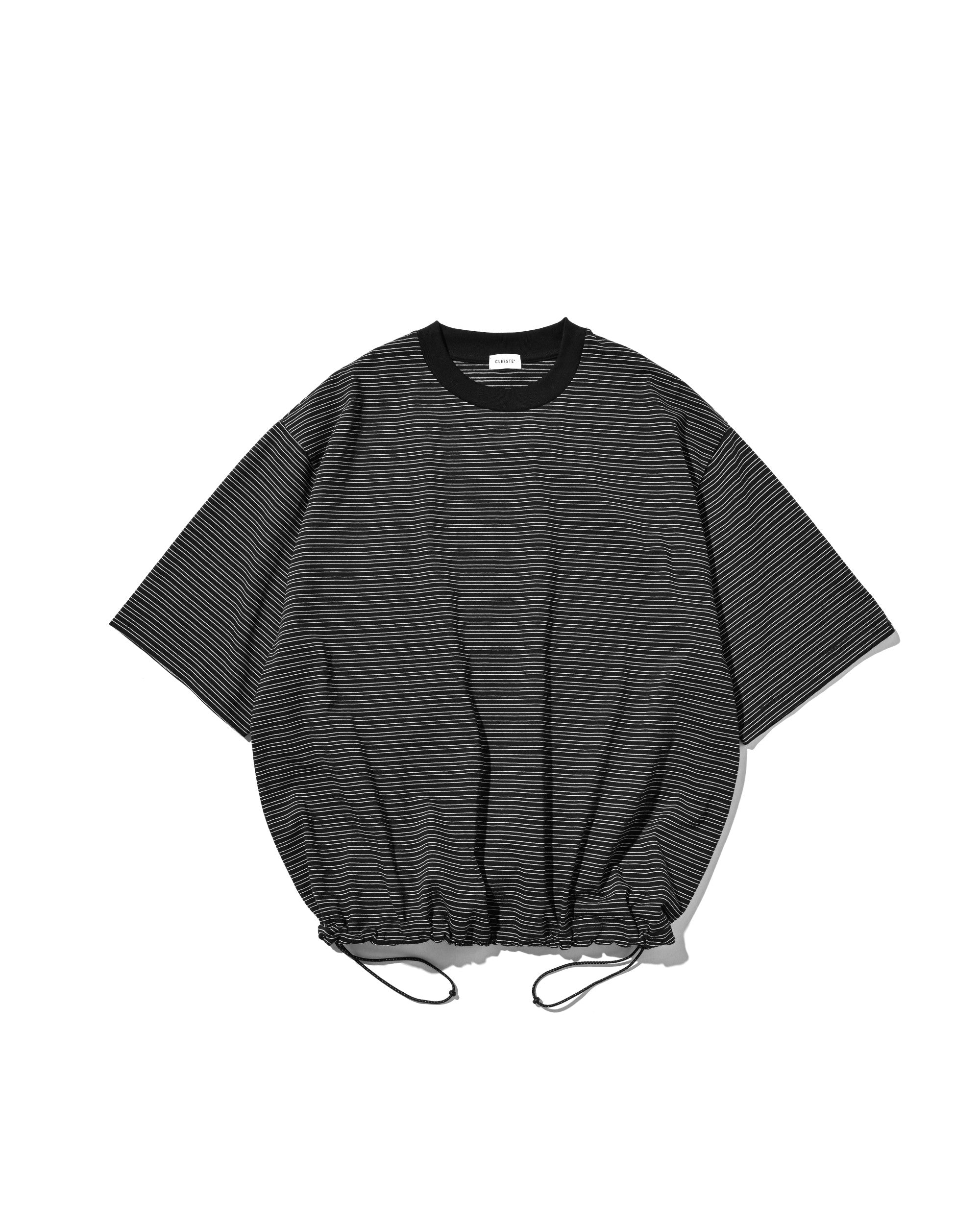 【5.27 WED 20:00- IN STOCK】MICRO STRIPE S/S T-SHIRT WITH DRAWSTRINGS (BLACK)