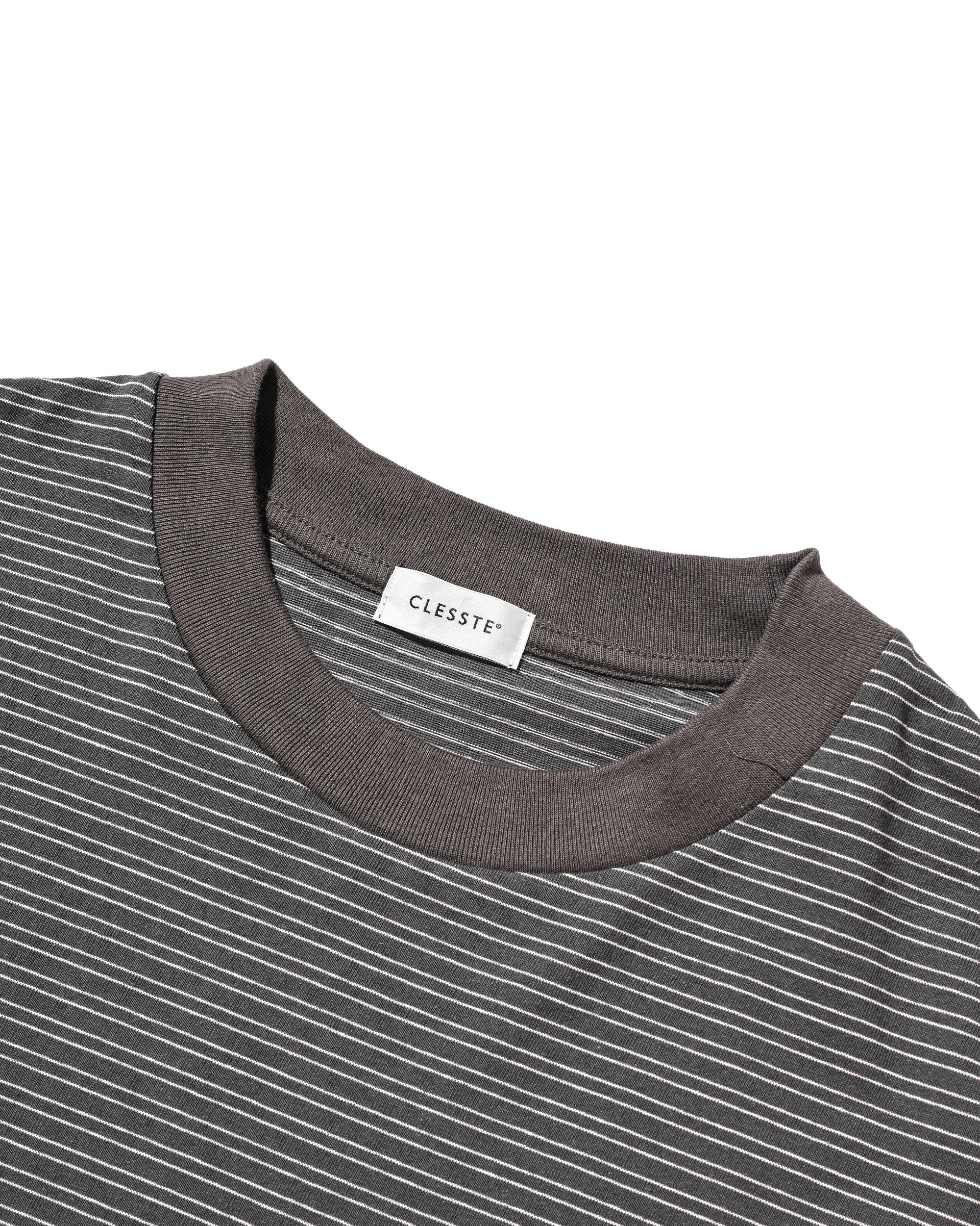 MICRO STRIPE S/S T-SHIRT WITH DRAWSTRINGS (GRAY)