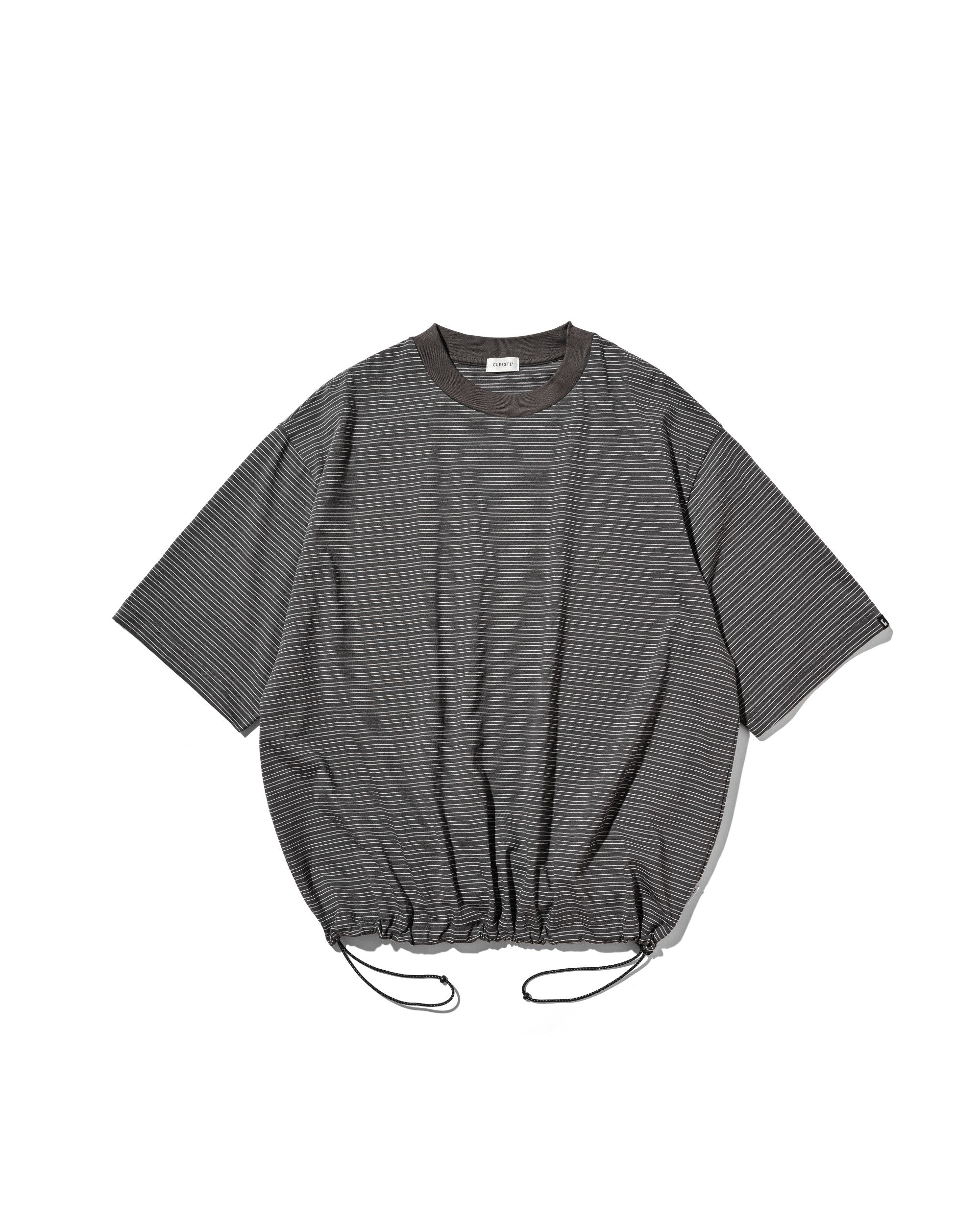 【5.27 WED 20:00- IN STOCK】MICRO STRIPE S/S T-SHIRT WITH DRAWSTRINGS (GRAY)