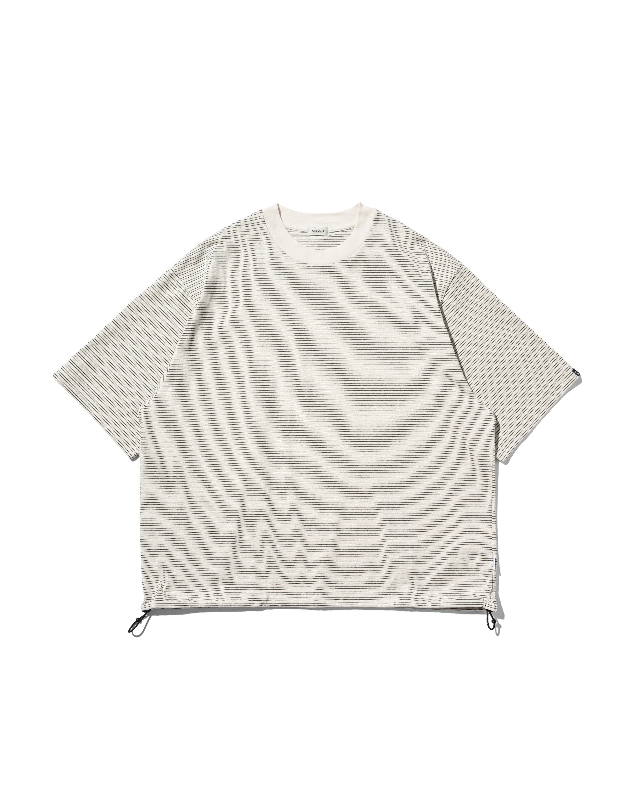 【7.4 SAT 20:00- IN STOCK】MICRO STRIPE S/S T-SHIRT WITH DRAWSTRINGS (IVORY)