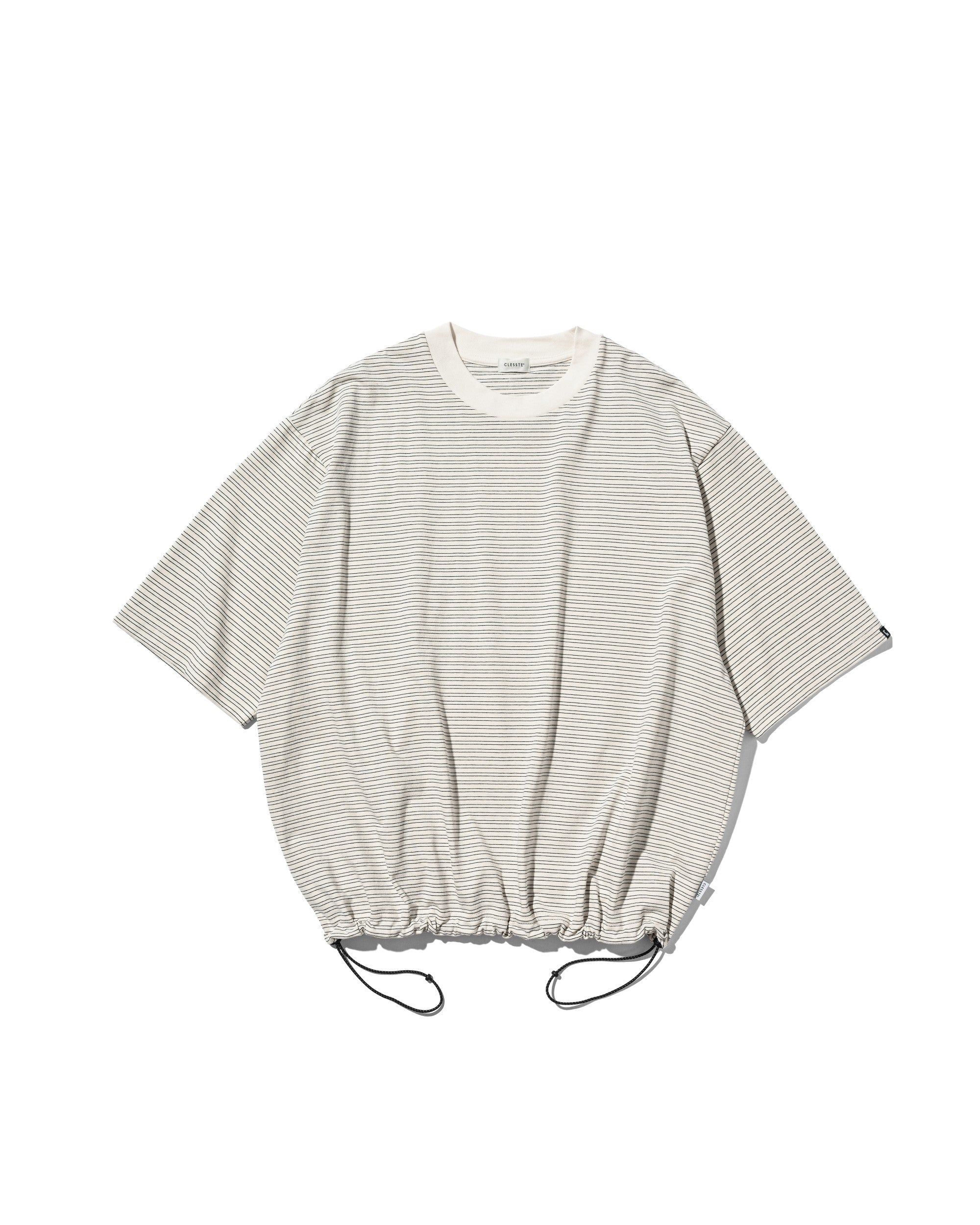 【5.27 WED 20:00- IN STOCK】MICRO STRIPE S/S T-SHIRT WITH DRAWSTRINGS (IVORY)