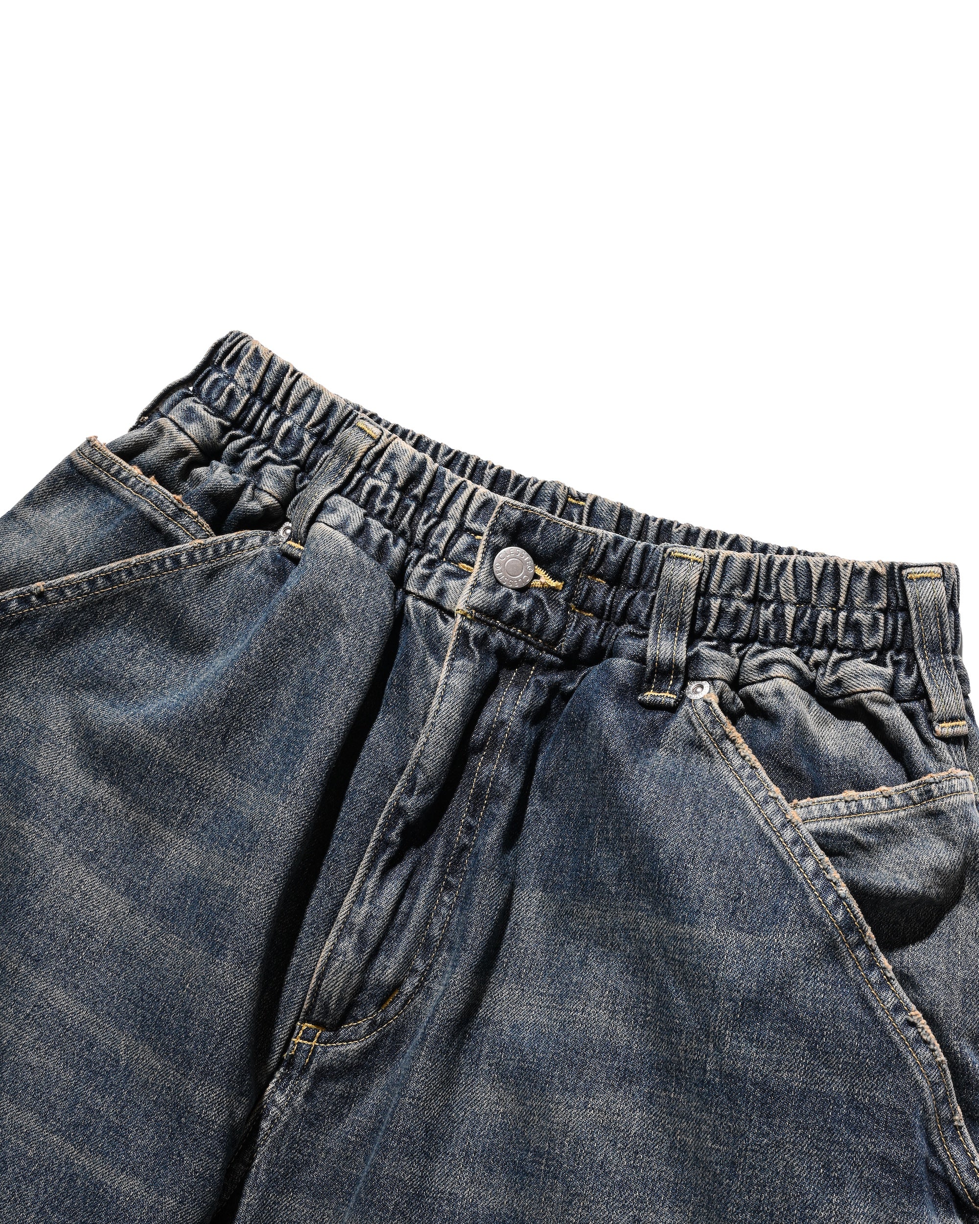 VINTAGE DYED SELVEDGE DENIM DOUBLE KNEE CURVED WORKER PANTS (VINTAGE INDIGO)