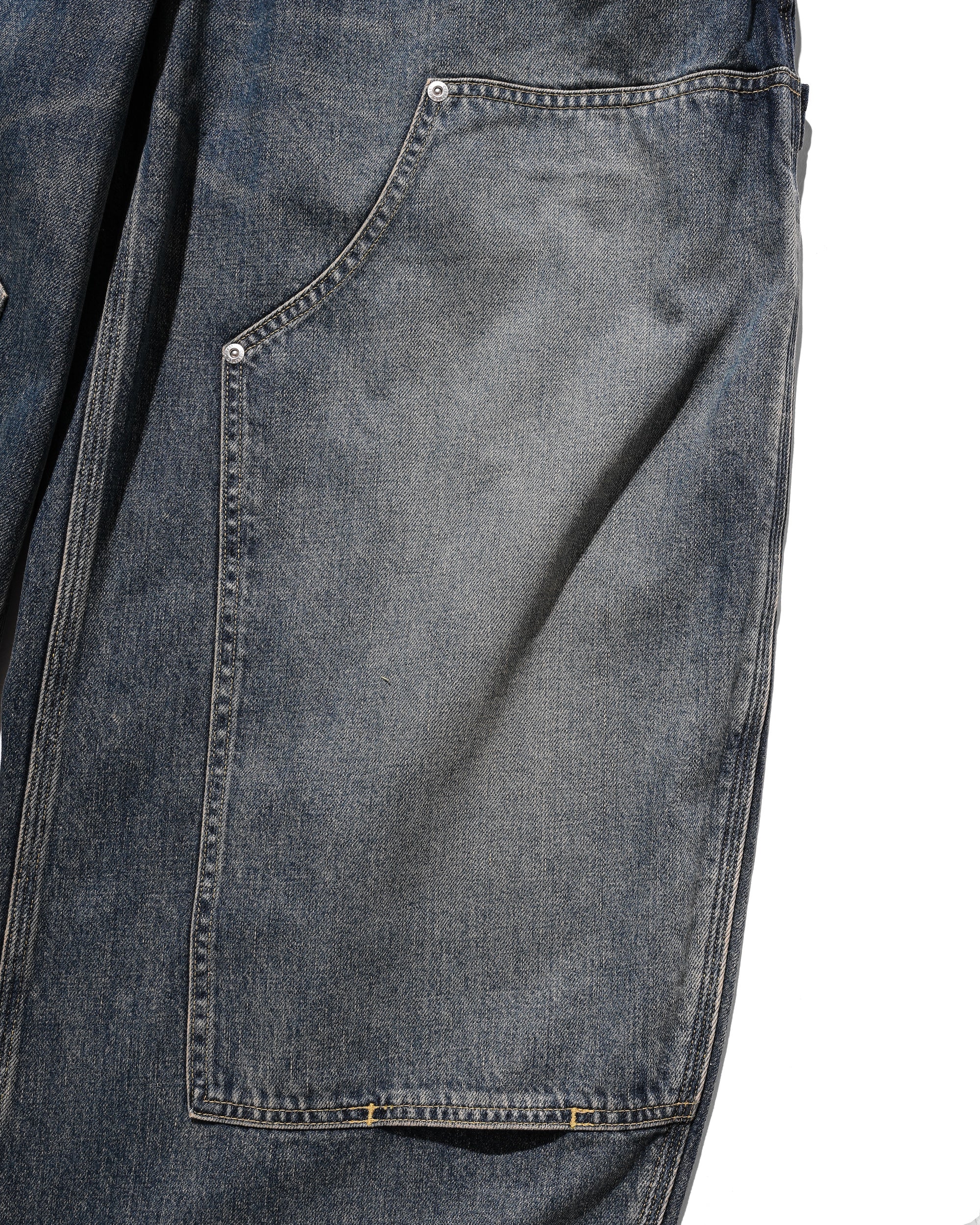 VINTAGE DYED SELVEDGE DENIM DOUBLE KNEE CURVED WORKER PANTS (VINTAGE INDIGO)