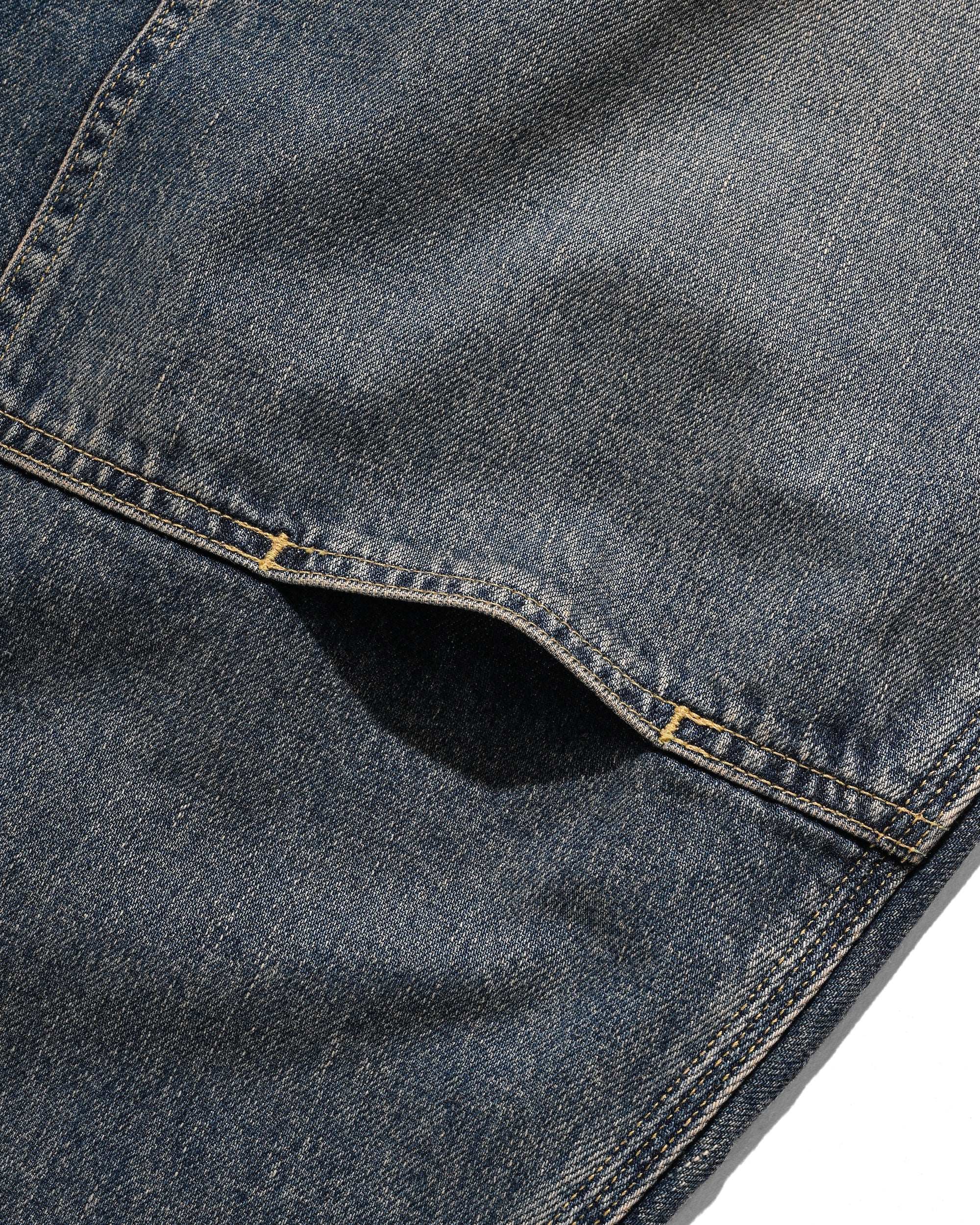 VINTAGE DYED SELVEDGE DENIM DOUBLE KNEE CURVED WORKER PANTS (VINTAGE INDIGO)