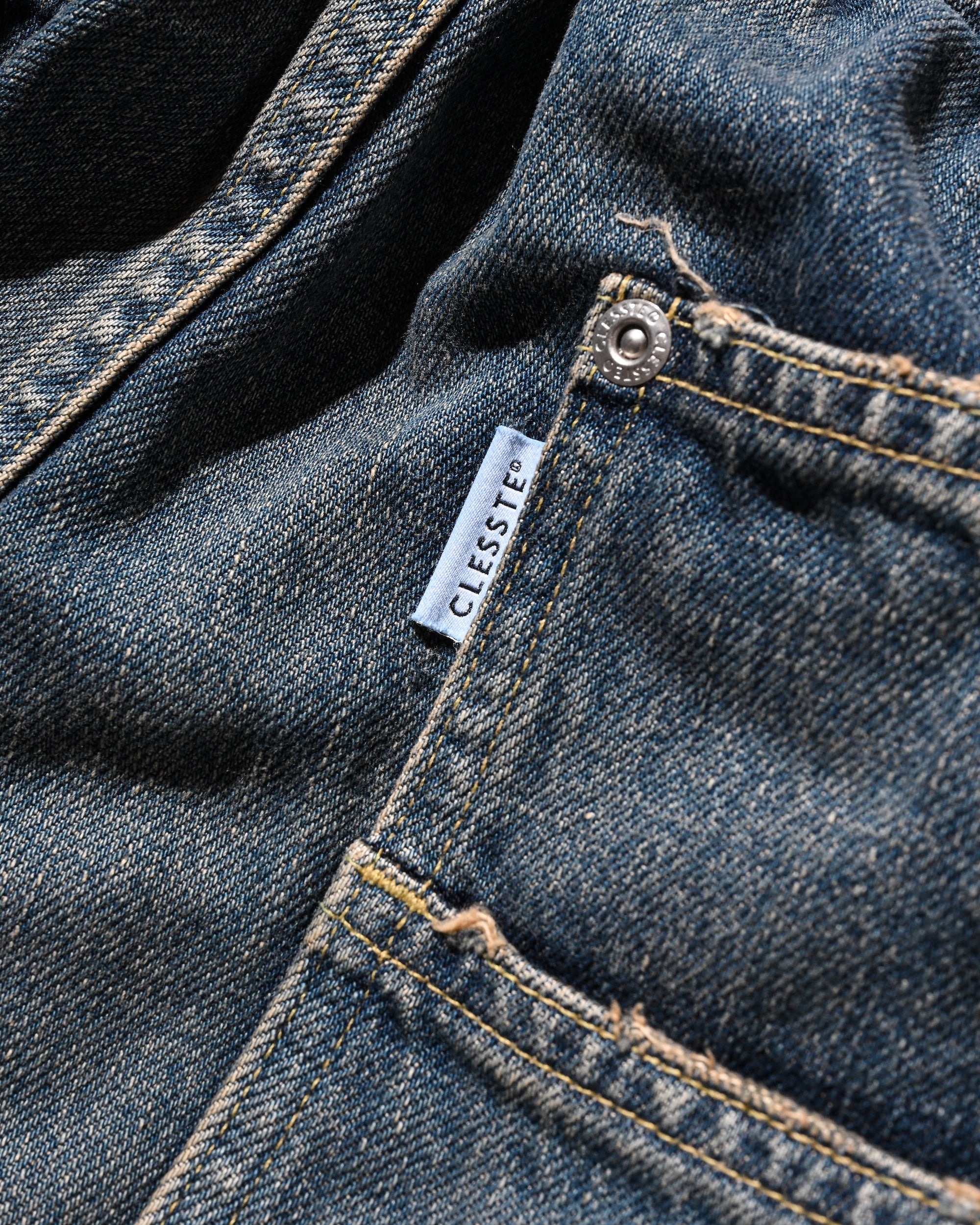 VINTAGE DYED SELVEDGE DENIM DOUBLE KNEE CURVED WORKER PANTS (VINTAGE INDIGO)