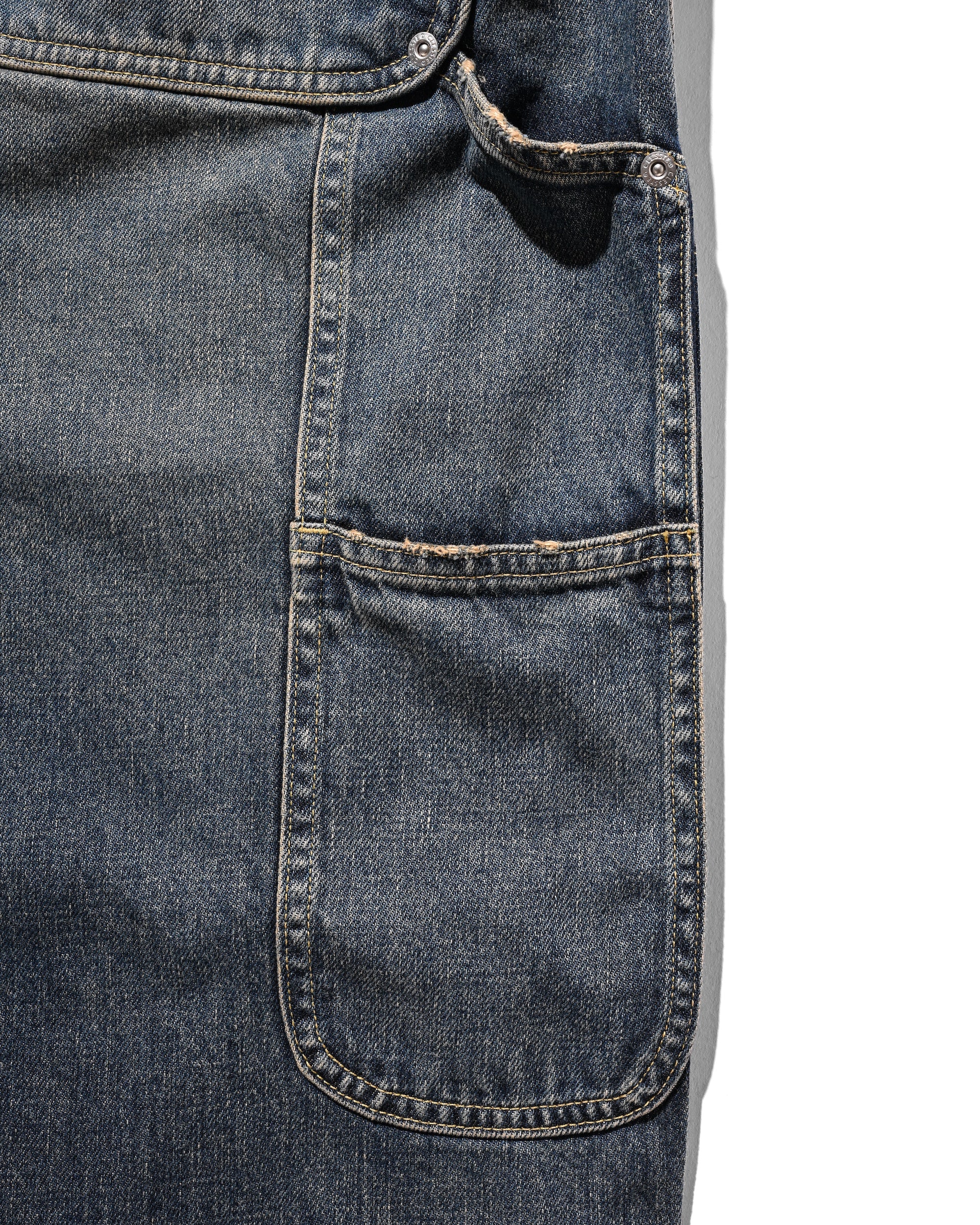 VINTAGE DYED SELVEDGE DENIM DOUBLE KNEE CURVED WORKER PANTS (VINTAGE INDIGO)