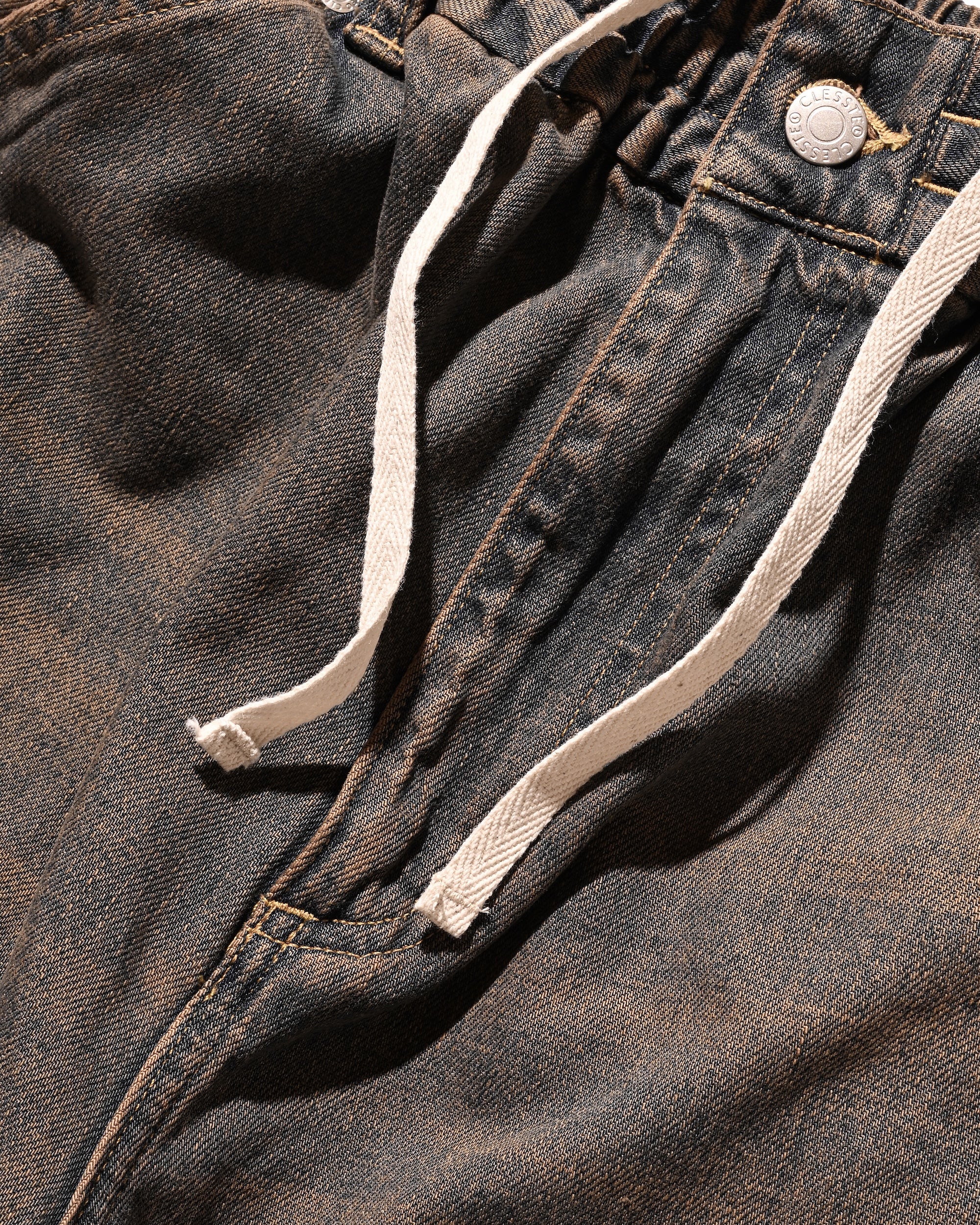 VINTAGE DYED SELVEDGE DENIM DOUBLE KNEE CURVED WORKER PANTS (VINTAGE BROWN)