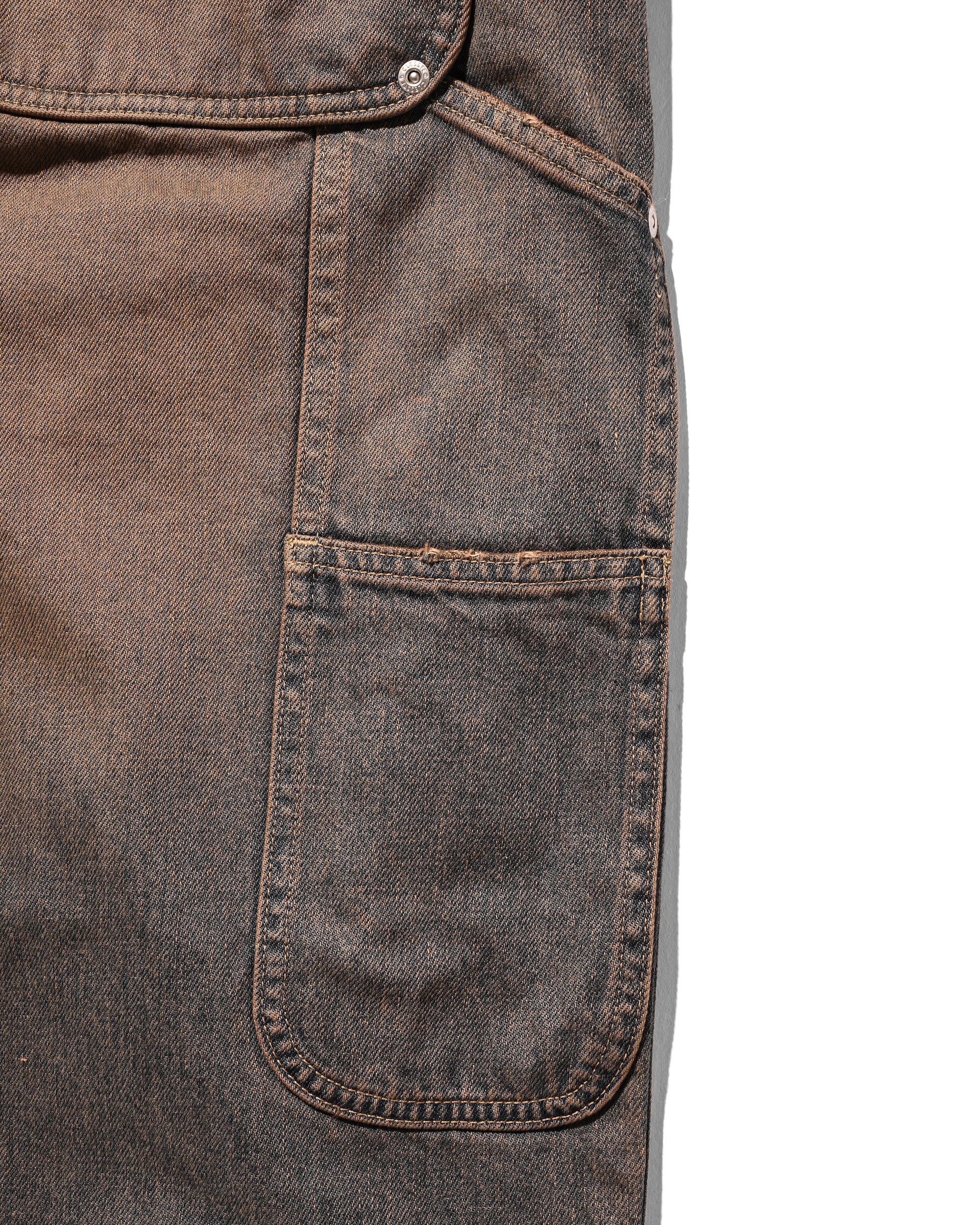 VINTAGE DYED SELVEDGE DENIM DOUBLE KNEE CURVED WORKER PANTS (VINTAGE BROWN)