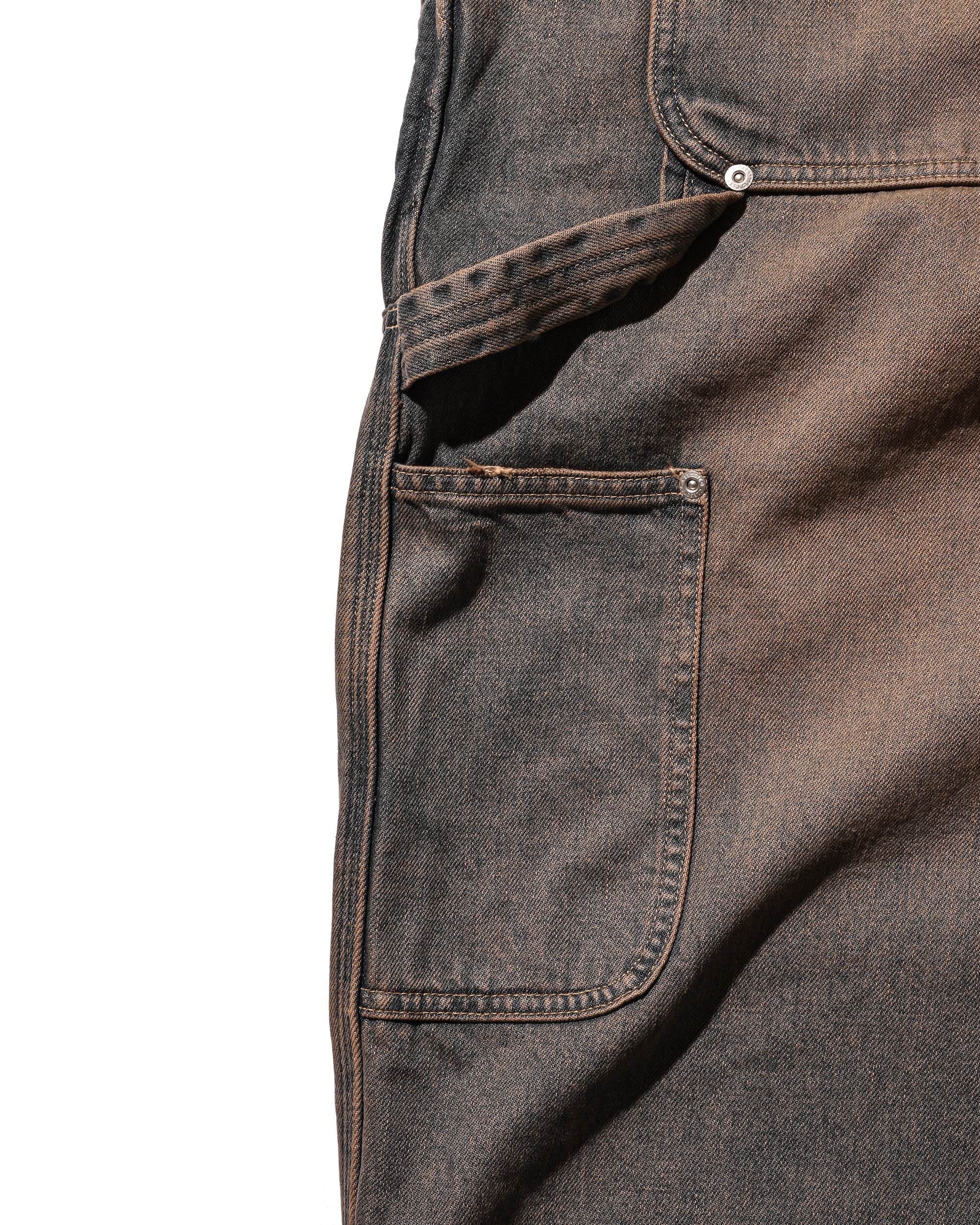 VINTAGE DYED SELVEDGE DENIM DOUBLE KNEE CURVED WORKER PANTS (VINTAGE BROWN)