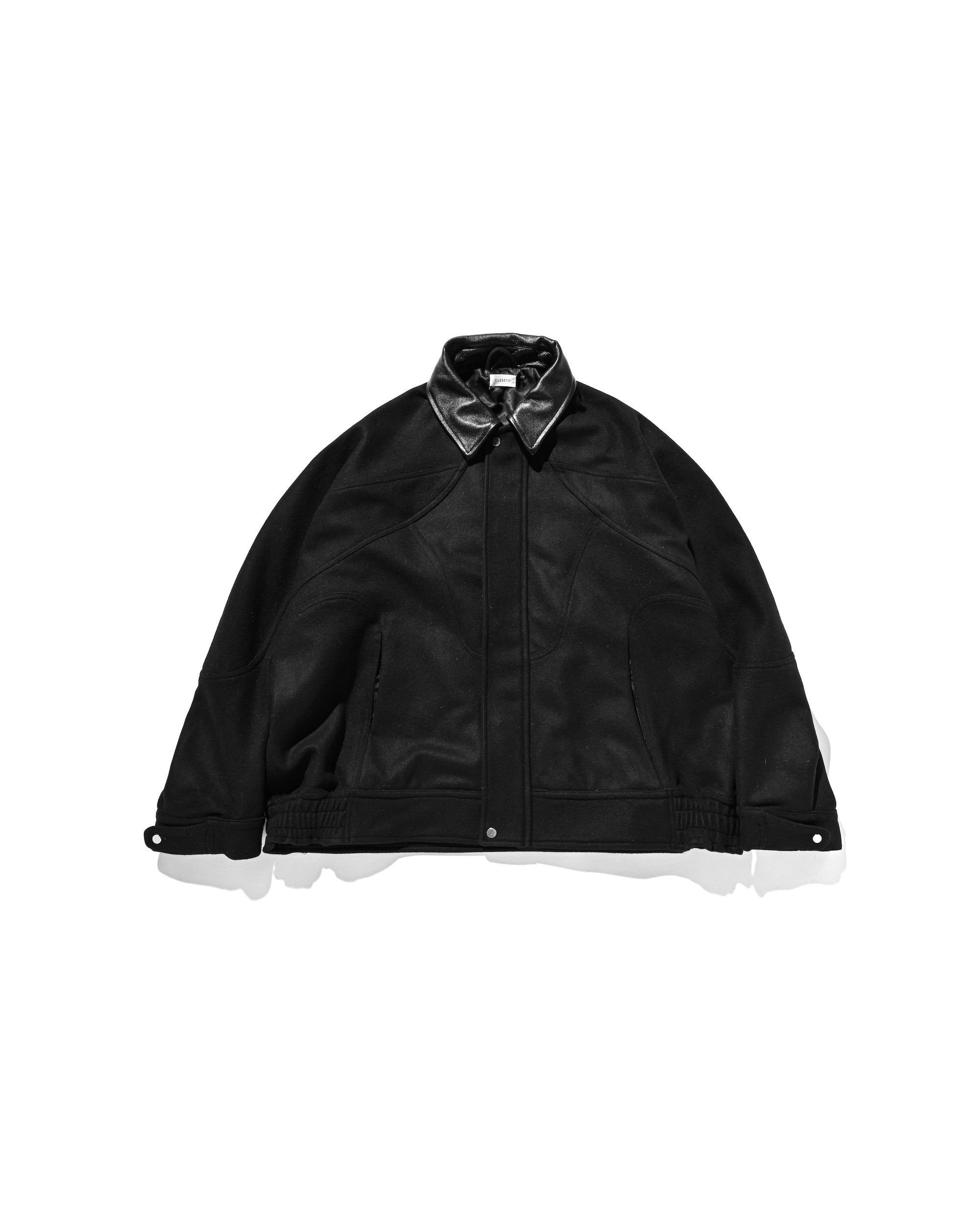 【12.6 SAT 20:00- IN STOCK】LEATHER COLLAR WOOL MELTON FUTURE JACKET (BLACK)