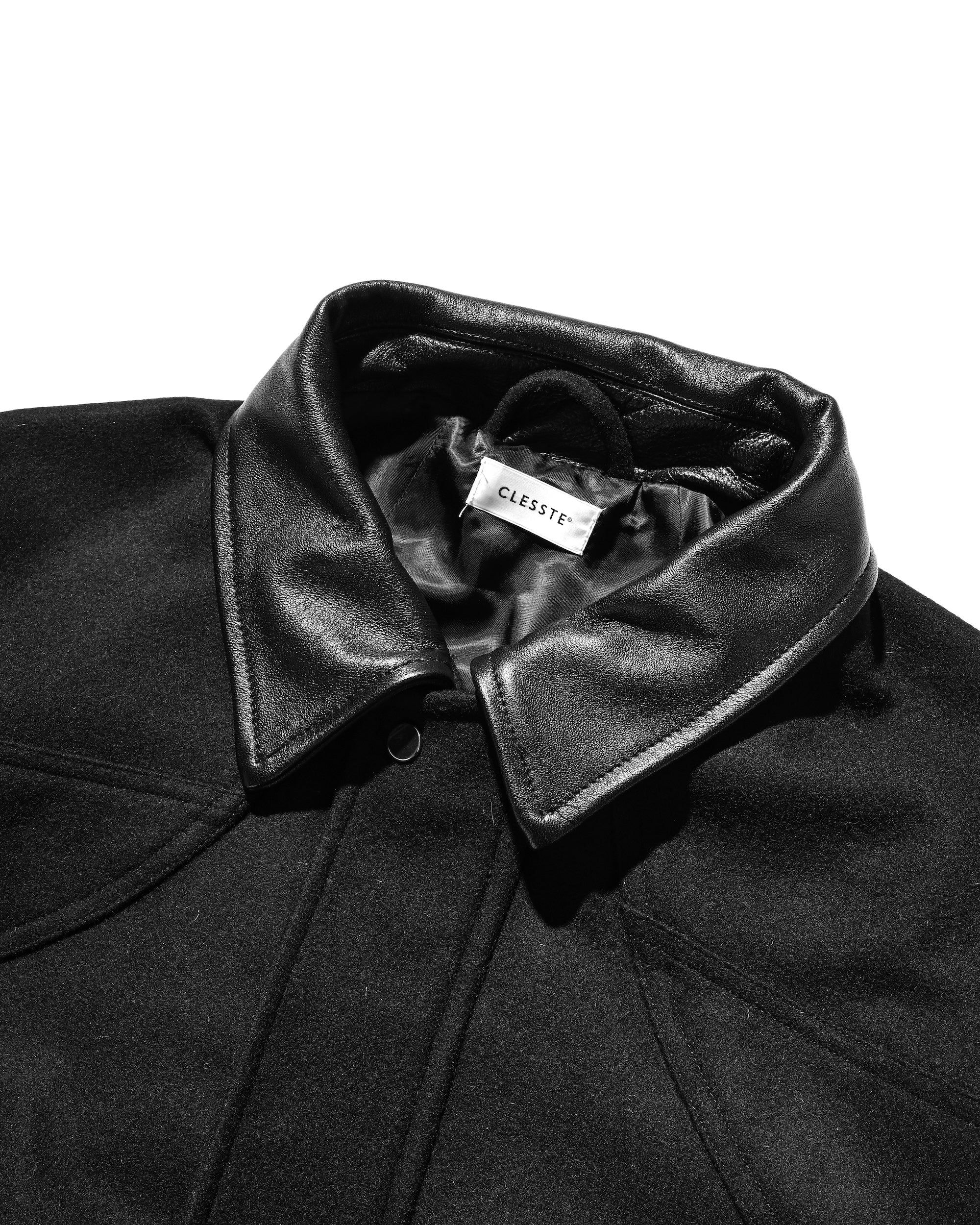 【12.6 SAT 20:00- IN STOCK】LEATHER COLLAR WOOL MELTON FUTURE JACKET (BLACK)