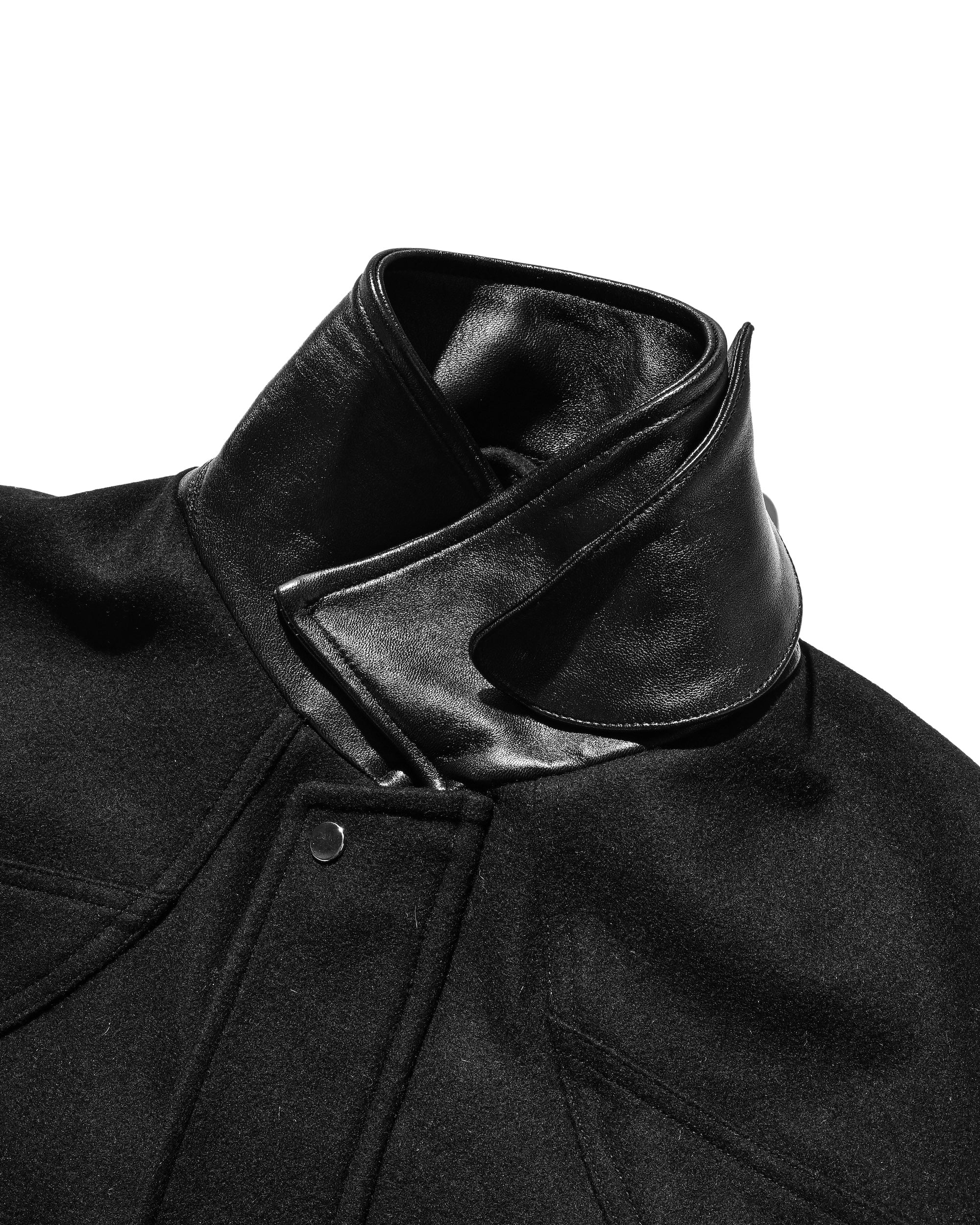 【12.6 SAT 20:00- IN STOCK】LEATHER COLLAR WOOL MELTON FUTURE JACKET (BLACK)