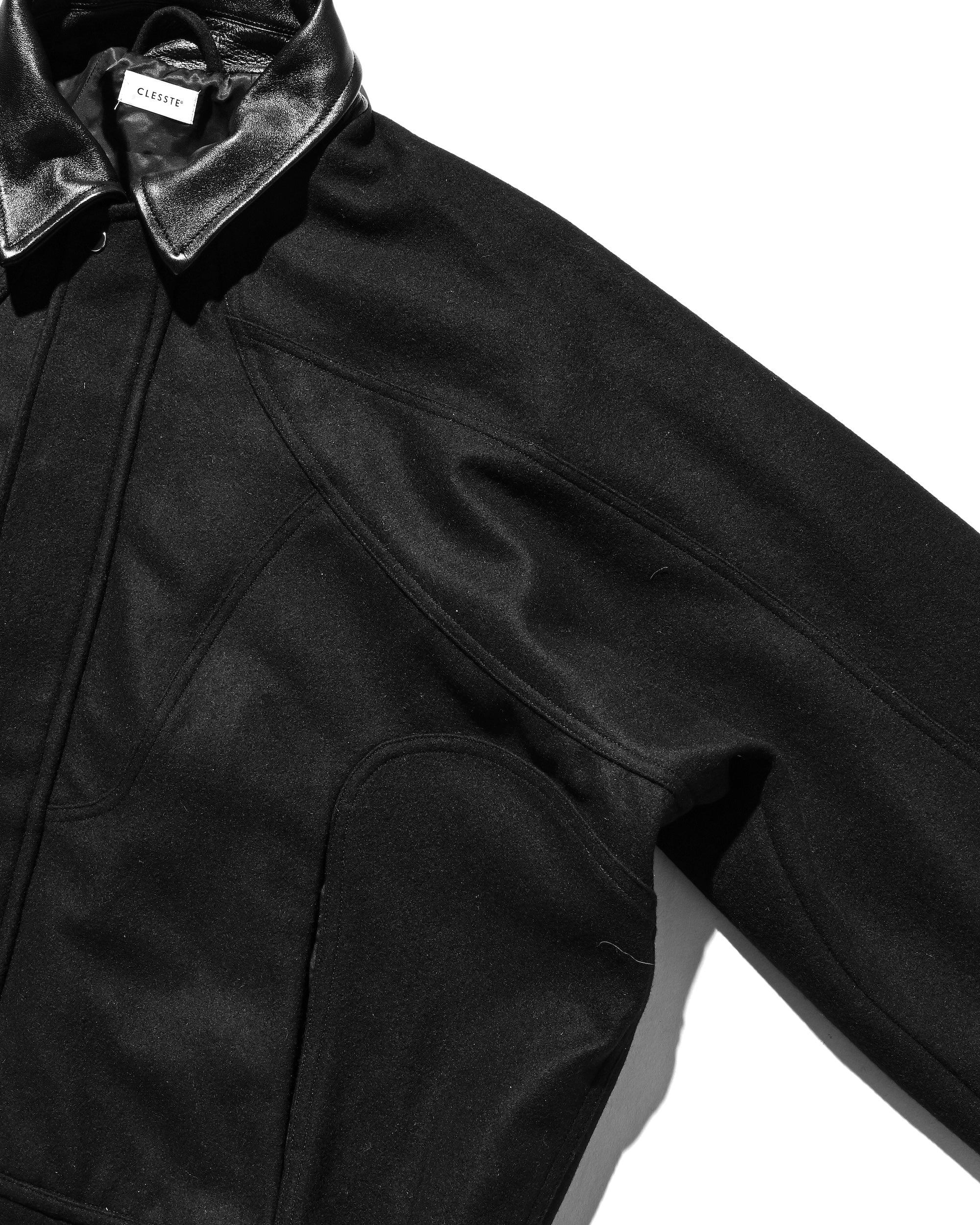 【12.6 SAT 20:00- IN STOCK】LEATHER COLLAR WOOL MELTON FUTURE JACKET (BLACK)