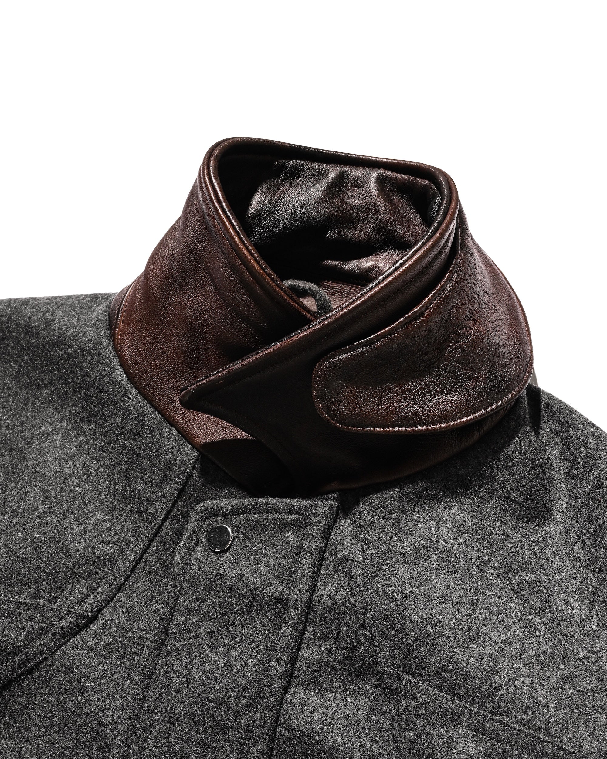 12.6 SAT 20:00- IN STOCK】LEATHER COLLAR WOOL MELTON FUTURE JACKET (GR