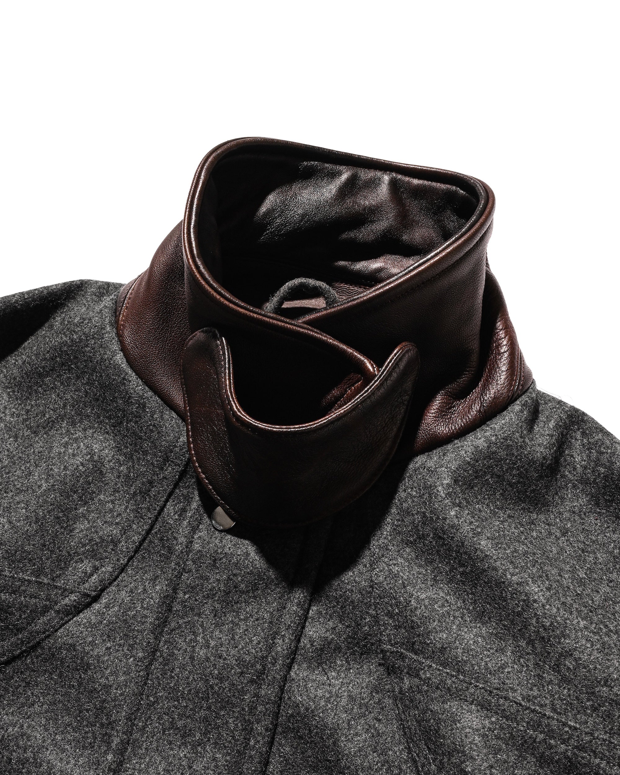 LEATHER COLLAR WOOL MELTON FUTURE JACKET (GRAY)