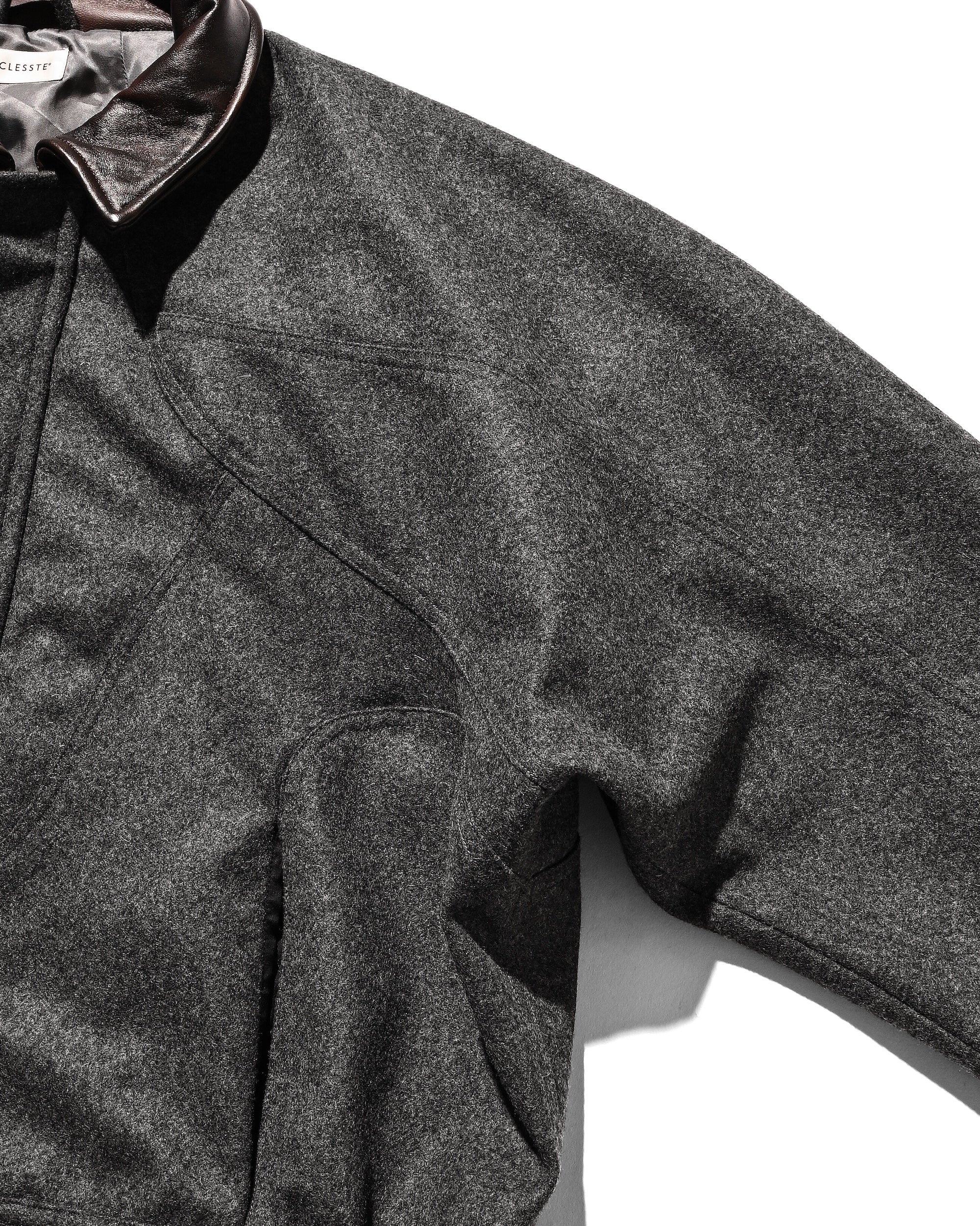 【12.6 SAT 20:00- IN STOCK】LEATHER COLLAR WOOL MELTON FUTURE JACKET (GRAY)