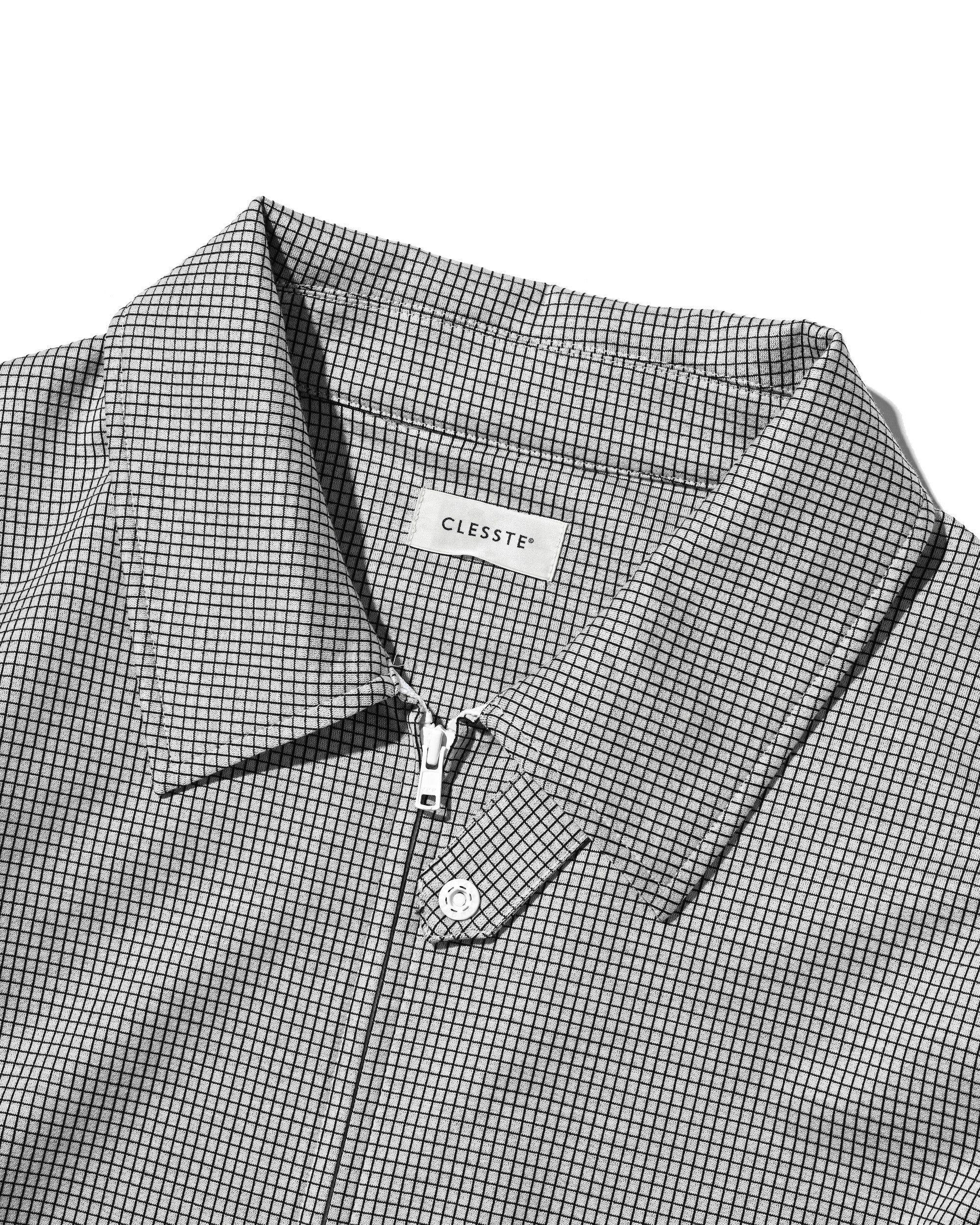 【7.8 WED 20:00- IN STOCK】MINI GRID CHECK 36G KNIT EVERYDAY ZIP UP S/S SHIRT (WHITE×BLACK)