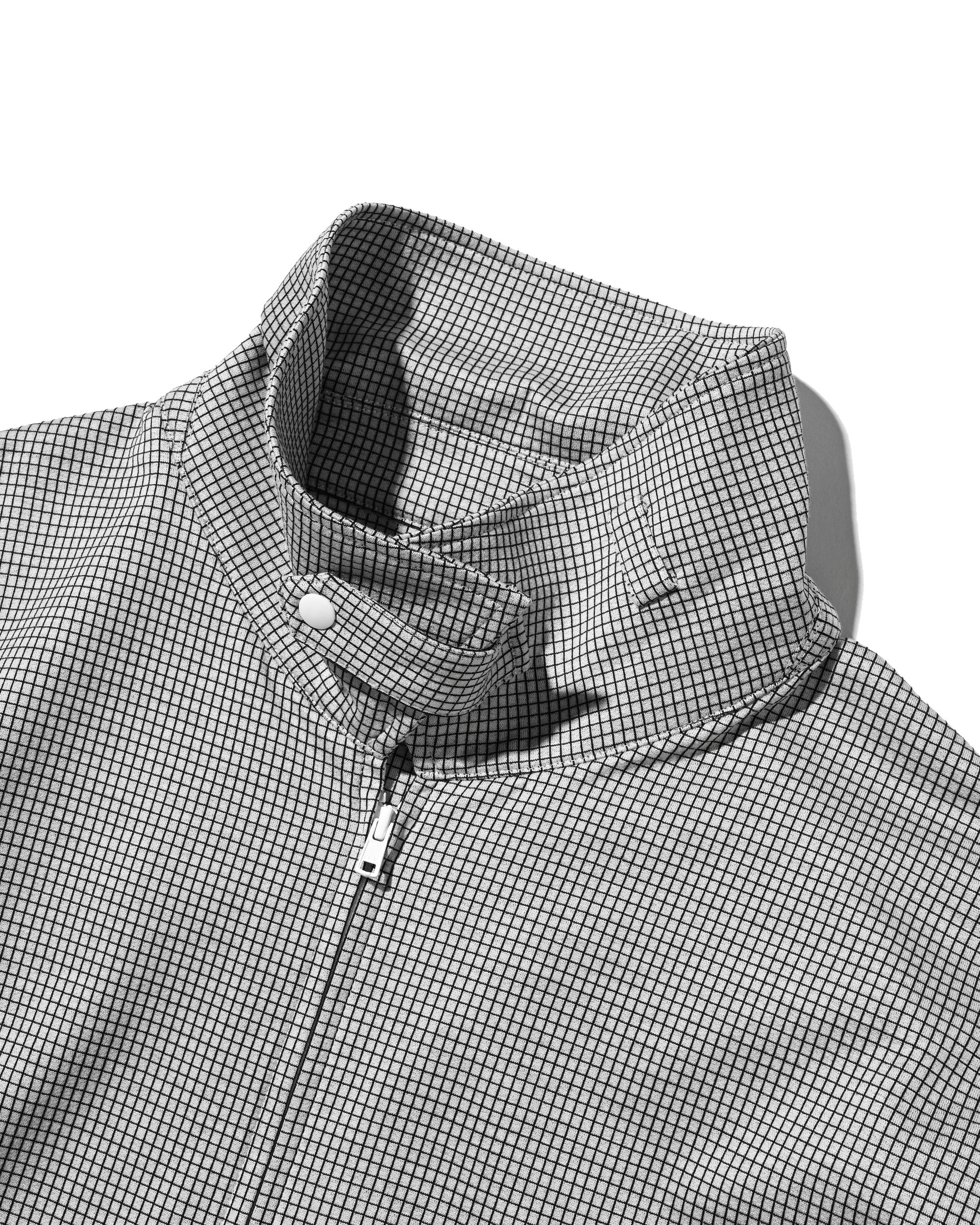 【7.8 WED 20:00- IN STOCK】MINI GRID CHECK 36G KNIT EVERYDAY ZIP UP S/S SHIRT (WHITE×BLACK)