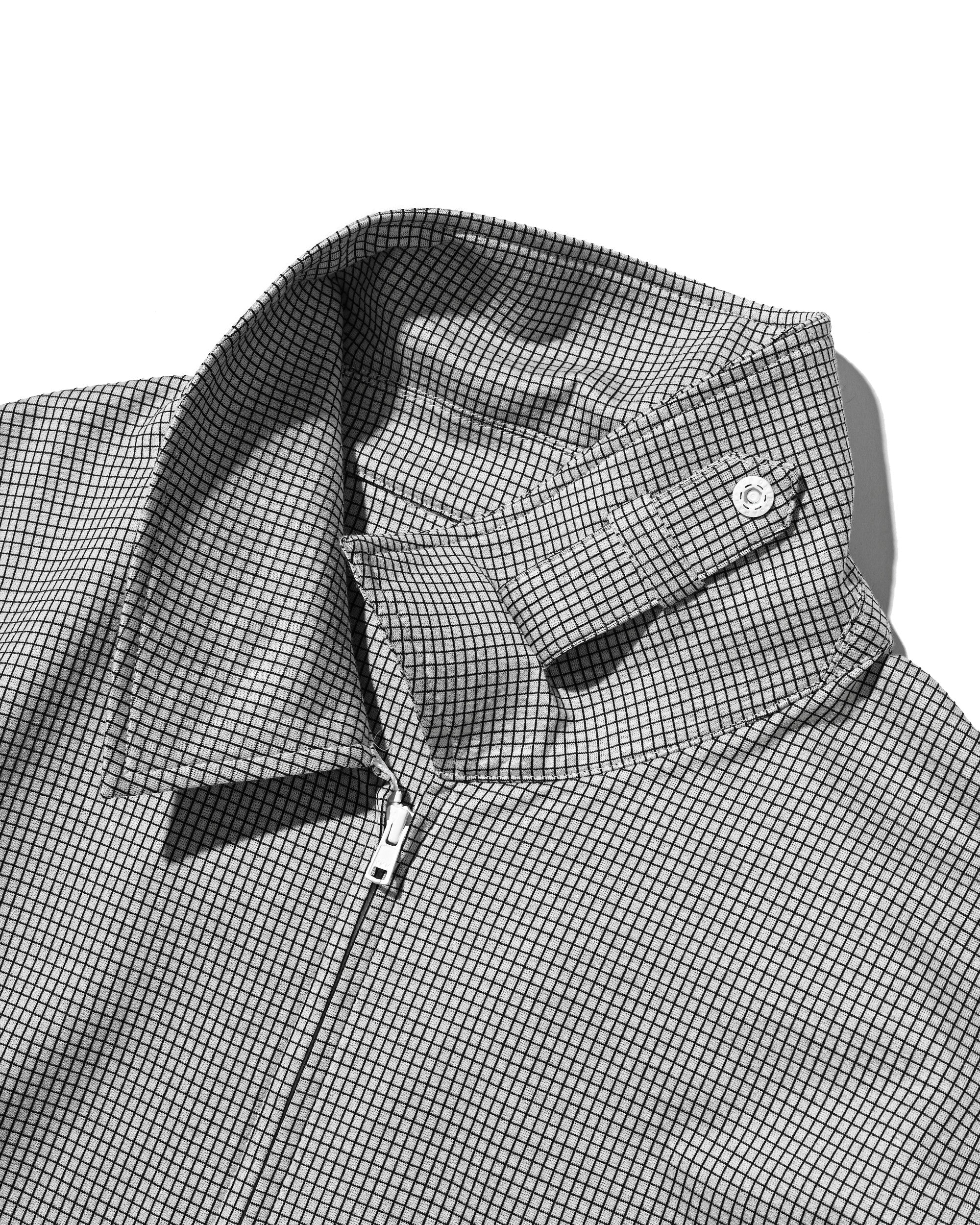 【7.8 WED 20:00- IN STOCK】MINI GRID CHECK 36G KNIT EVERYDAY ZIP UP S/S SHIRT (WHITE×BLACK)