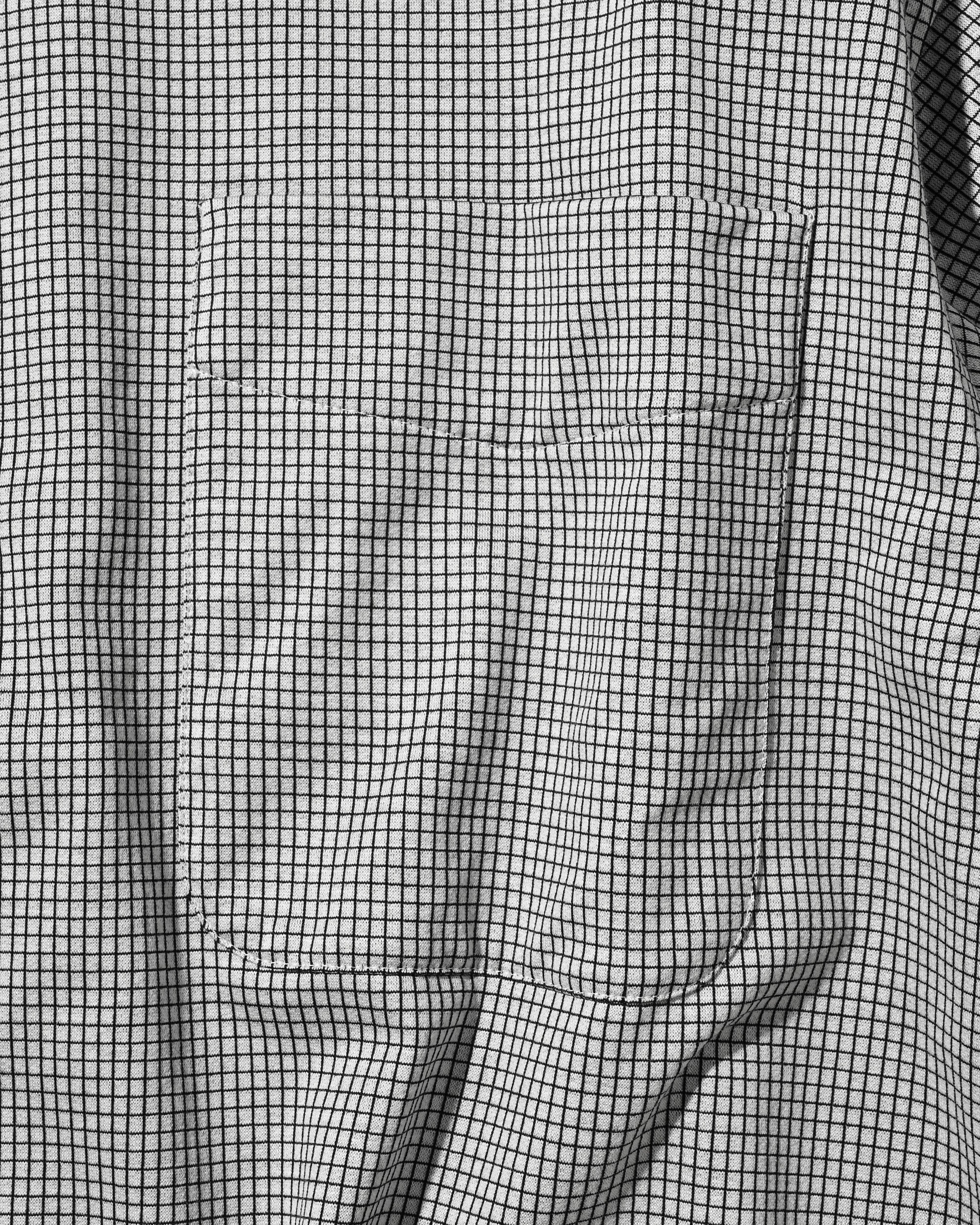 【7.8 WED 20:00- IN STOCK】MINI GRID CHECK 36G KNIT EVERYDAY ZIP UP S/S SHIRT (WHITE×BLACK)
