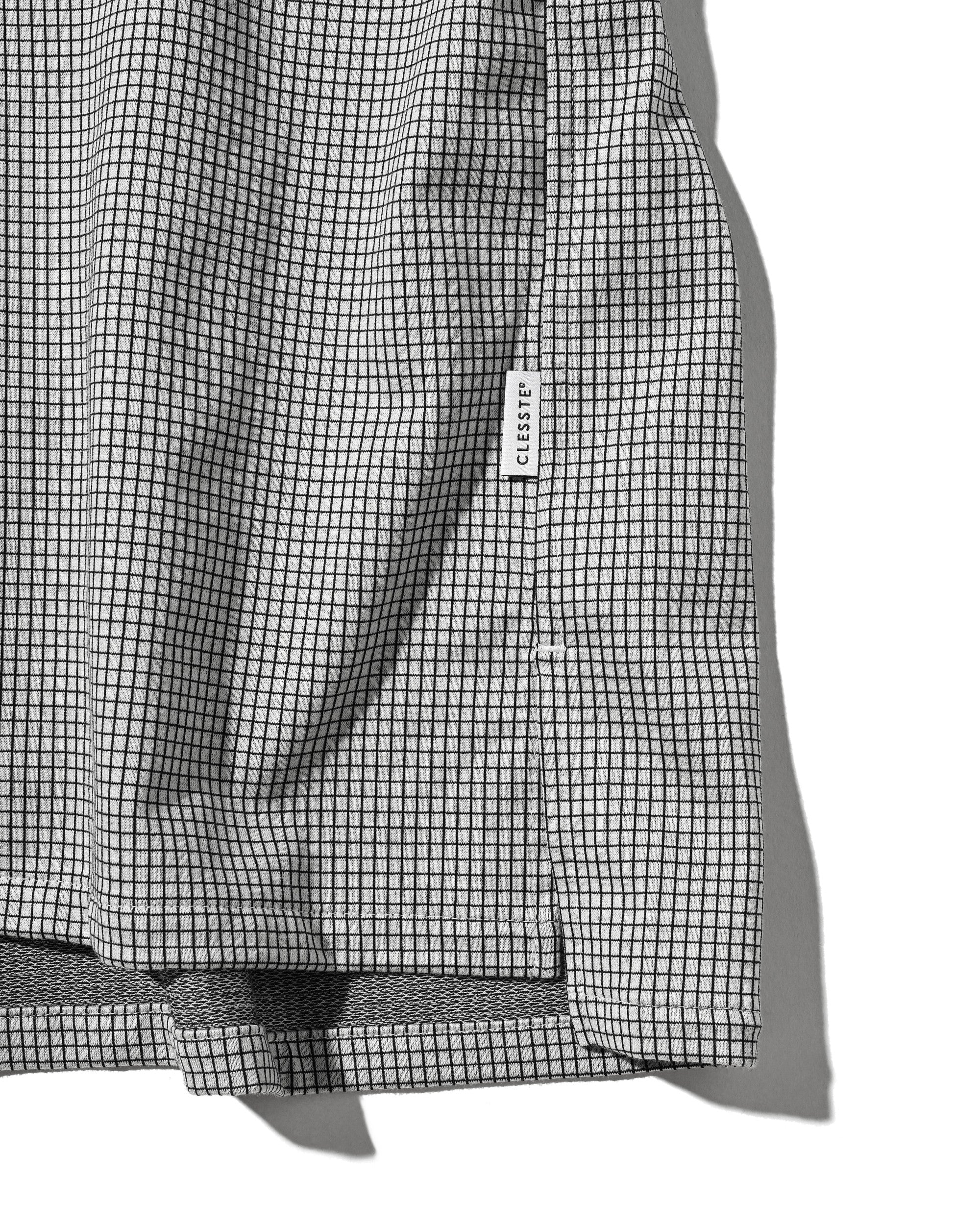【7.8 WED 20:00- IN STOCK】MINI GRID CHECK 36G KNIT EVERYDAY ZIP UP S/S SHIRT (WHITE×BLACK)