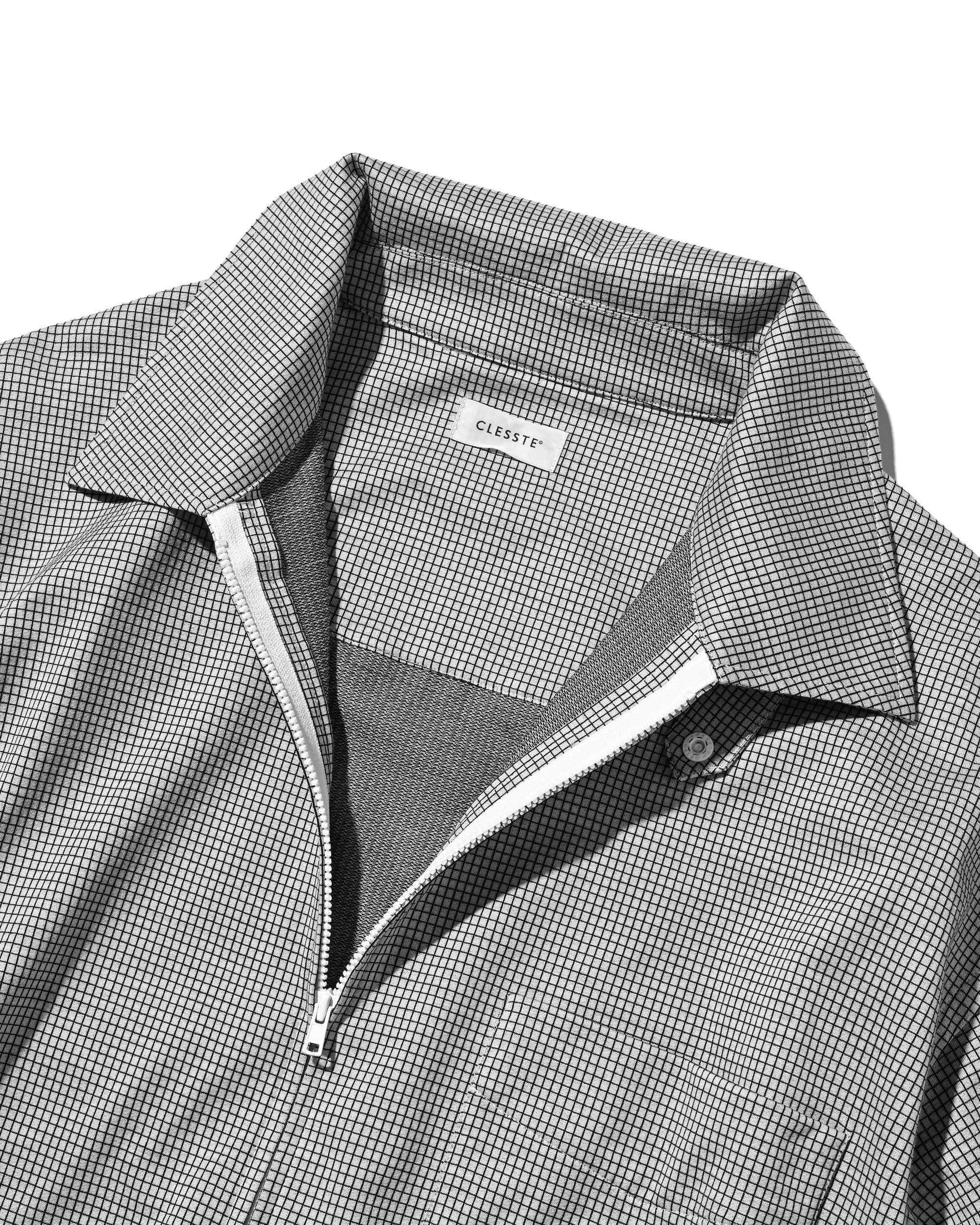 【7.8 WED 20:00- IN STOCK】MINI GRID CHECK 36G KNIT EVERYDAY ZIP UP S/S SHIRT (WHITE×BLACK)
