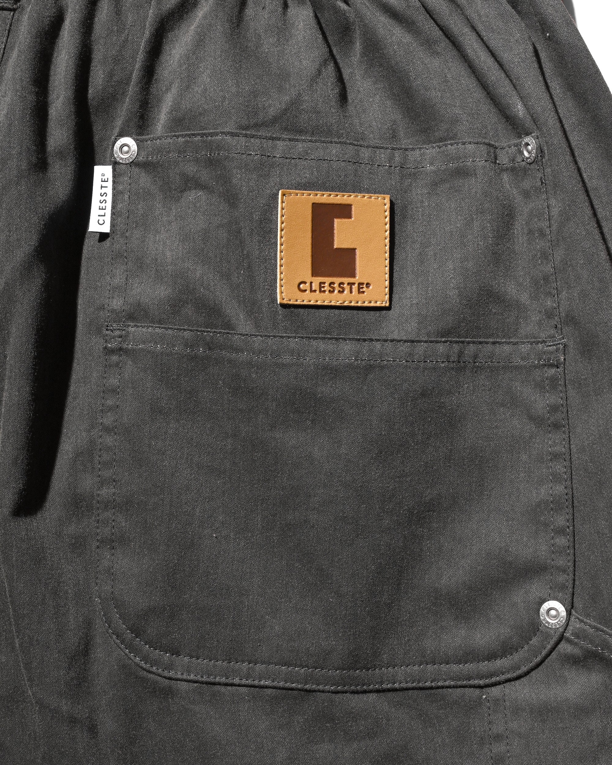 VINTAGE EFFECT DOUBLE KNEE CURVED WORKER PANTS (BLACK)