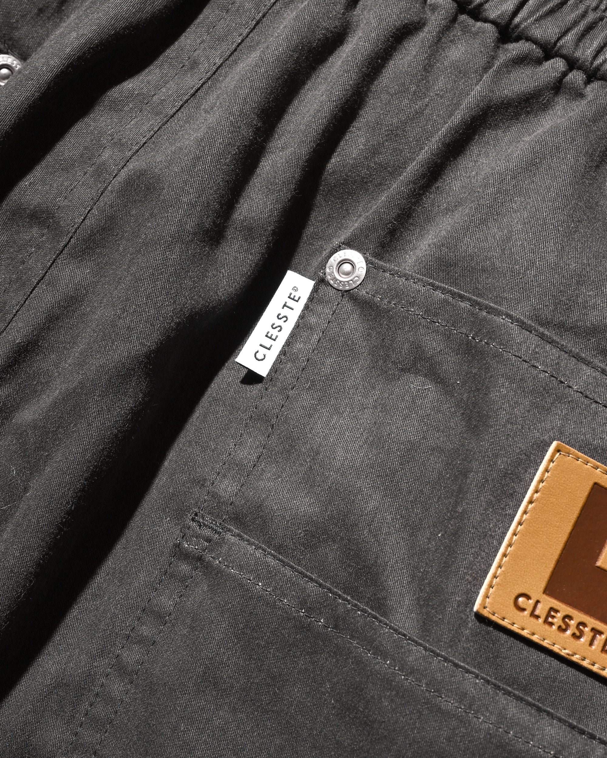 VINTAGE EFFECT DOUBLE KNEE CURVED WORKER PANTS (BLACK)