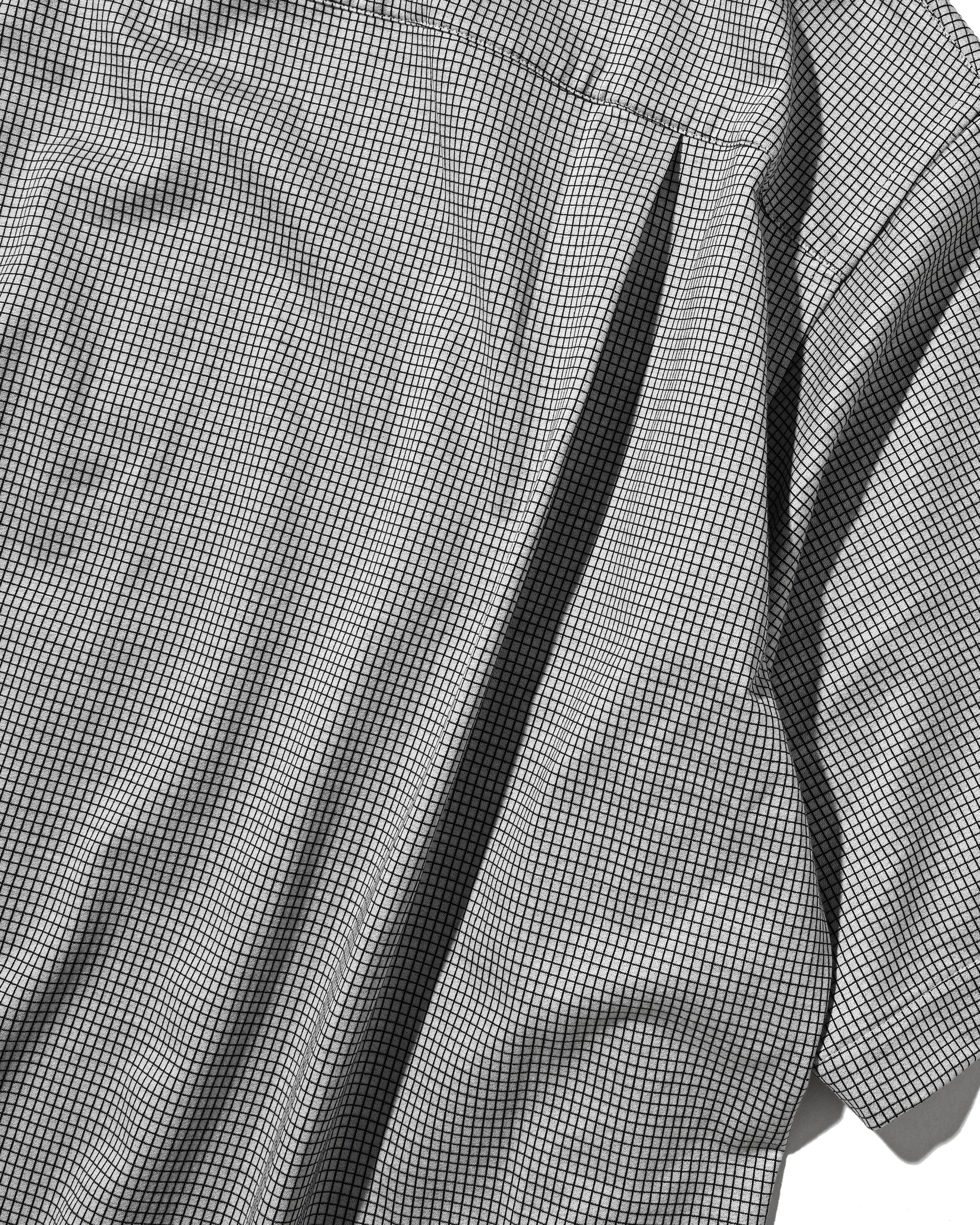 【7.8 WED 20:00- IN STOCK】MINI GRID CHECK 36G KNIT EVERYDAY ZIP UP S/S SHIRT (WHITE×BLACK)