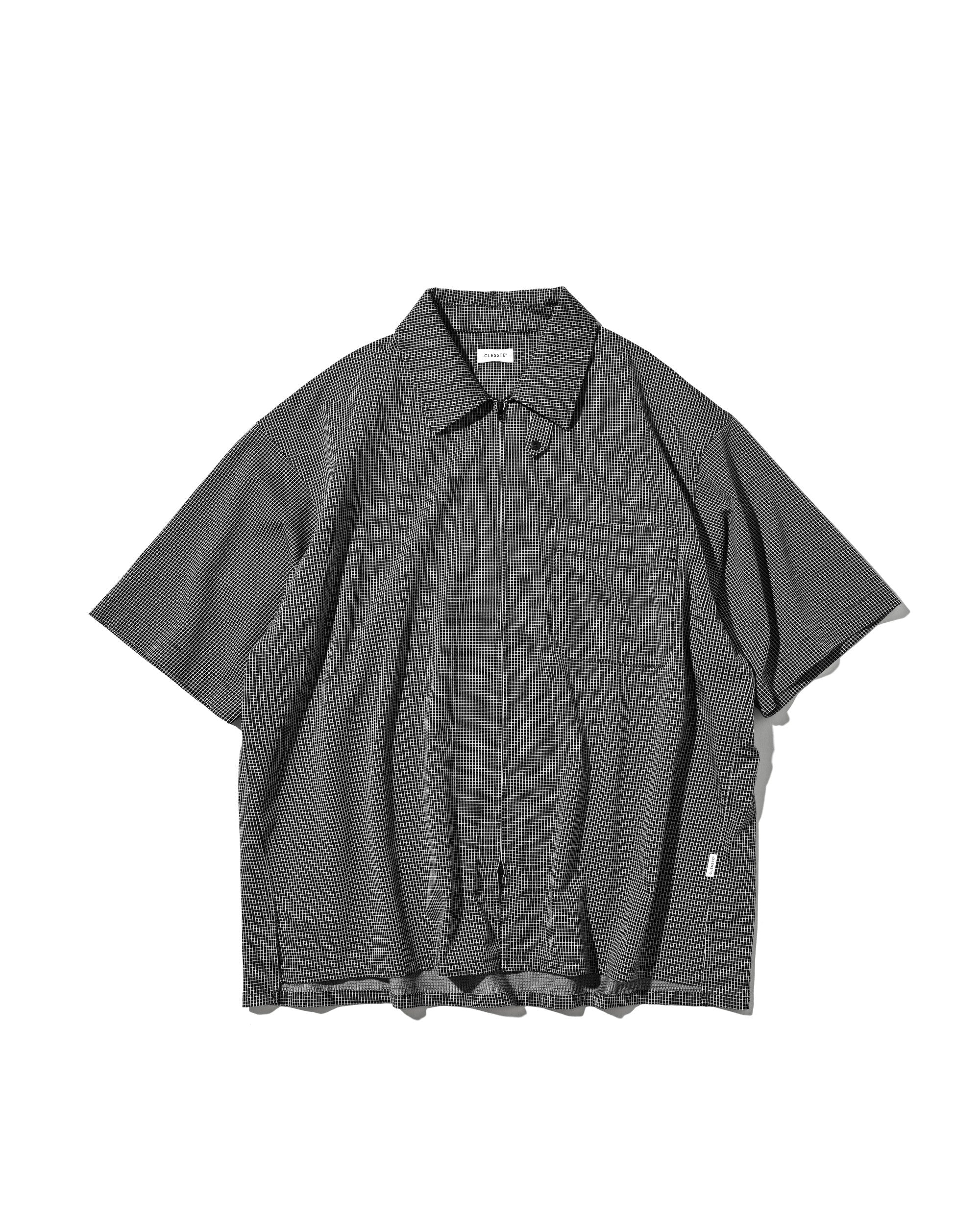 【7.8 WED 20:00- IN STOCK】MINI GRID CHECK 36G KNIT EVERYDAY ZIP UP S/S SHIRT (BLACK×WHITE)