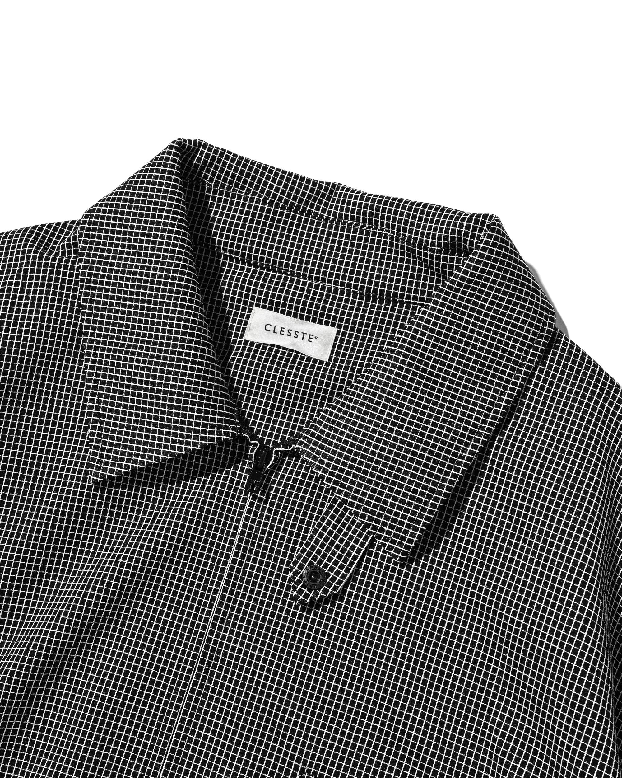 【7.8 WED 20:00- IN STOCK】MINI GRID CHECK 36G KNIT EVERYDAY ZIP UP S/S SHIRT (BLACK×WHITE)