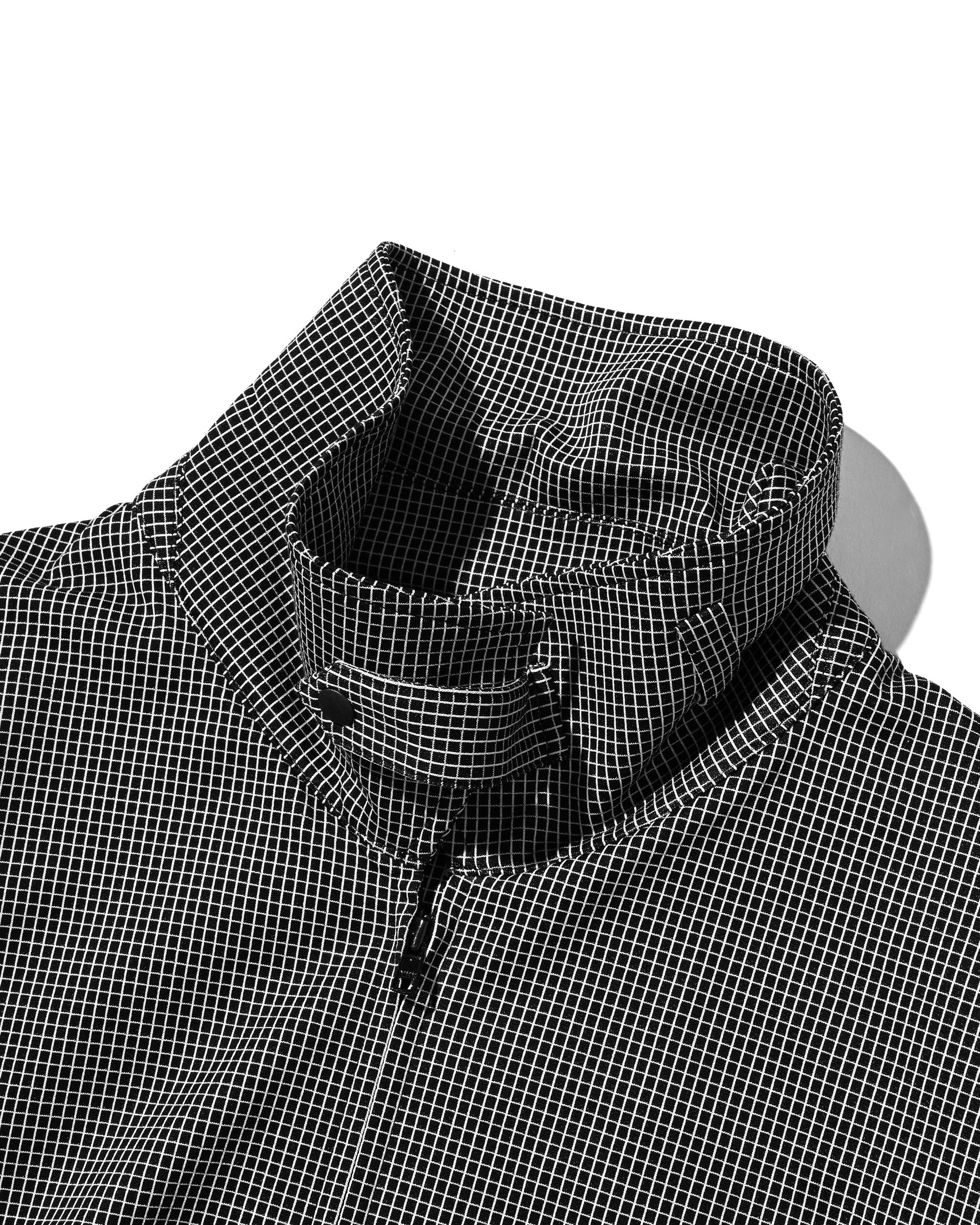 【7.8 WED 20:00- IN STOCK】MINI GRID CHECK 36G KNIT EVERYDAY ZIP UP S/S SHIRT (BLACK×WHITE)