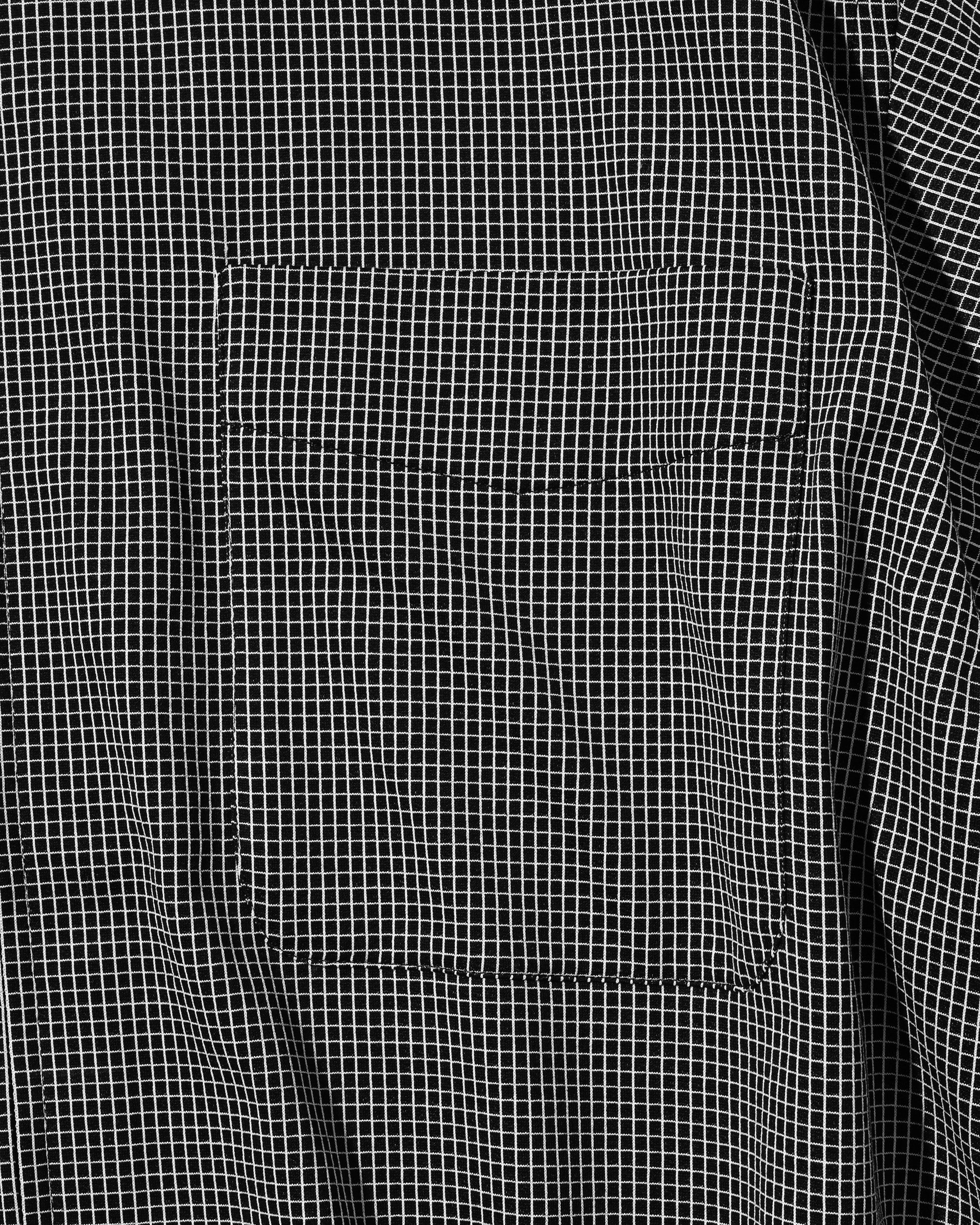【7.8 WED 20:00- IN STOCK】MINI GRID CHECK 36G KNIT EVERYDAY ZIP UP S/S SHIRT (BLACK×WHITE)