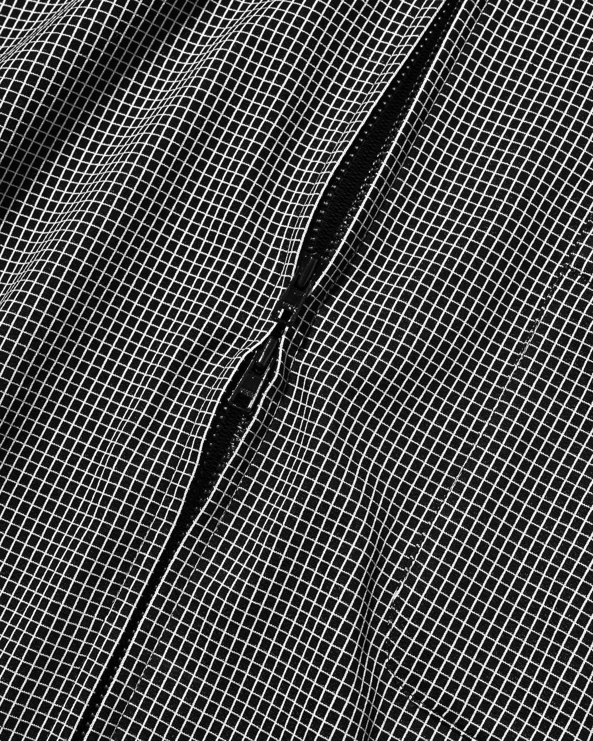 【7.8 WED 20:00- IN STOCK】MINI GRID CHECK 36G KNIT EVERYDAY ZIP UP S/S SHIRT (BLACK×WHITE)