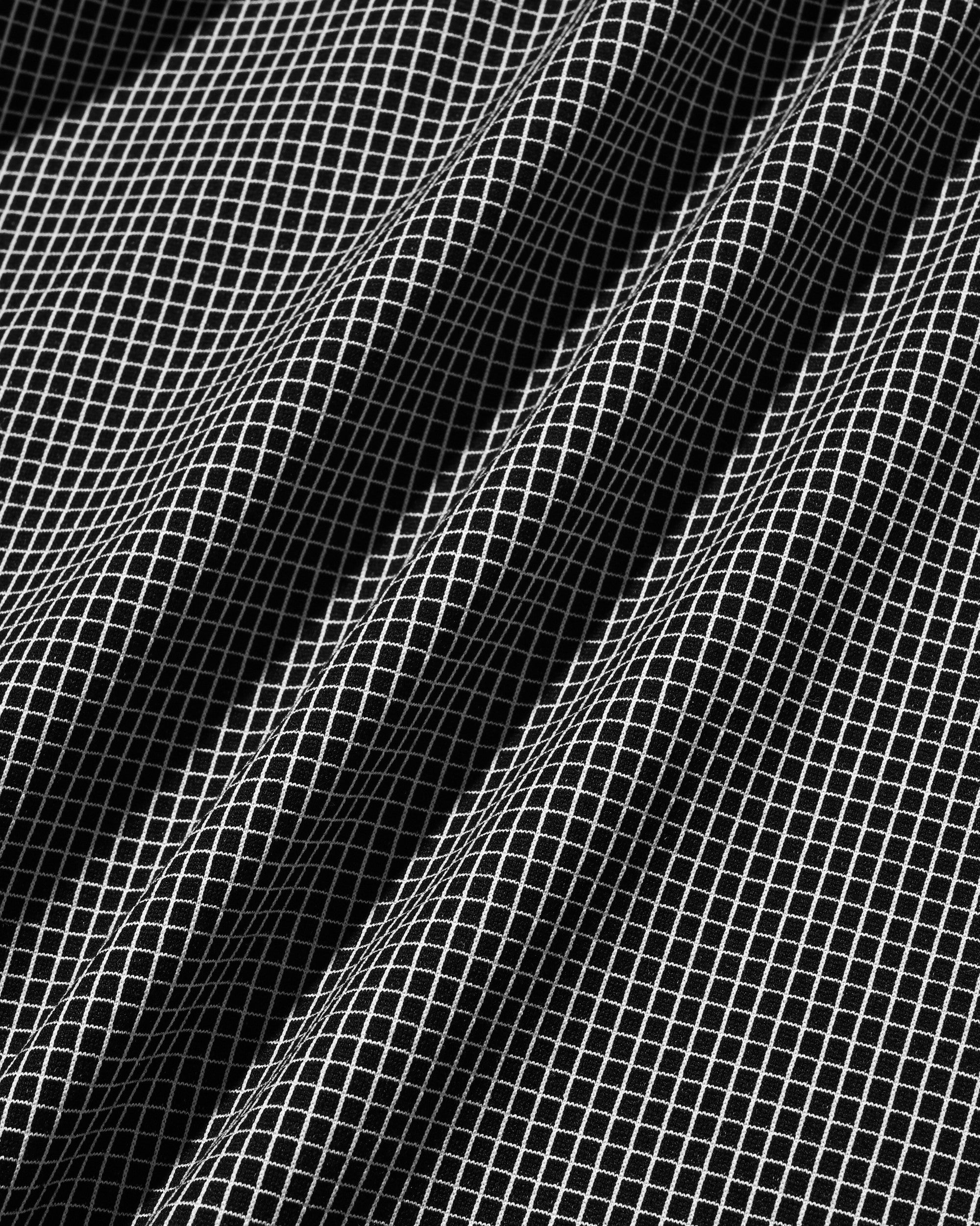 【7.8 WED 20:00- IN STOCK】MINI GRID CHECK 36G KNIT EVERYDAY ZIP UP S/S SHIRT (BLACK×WHITE)